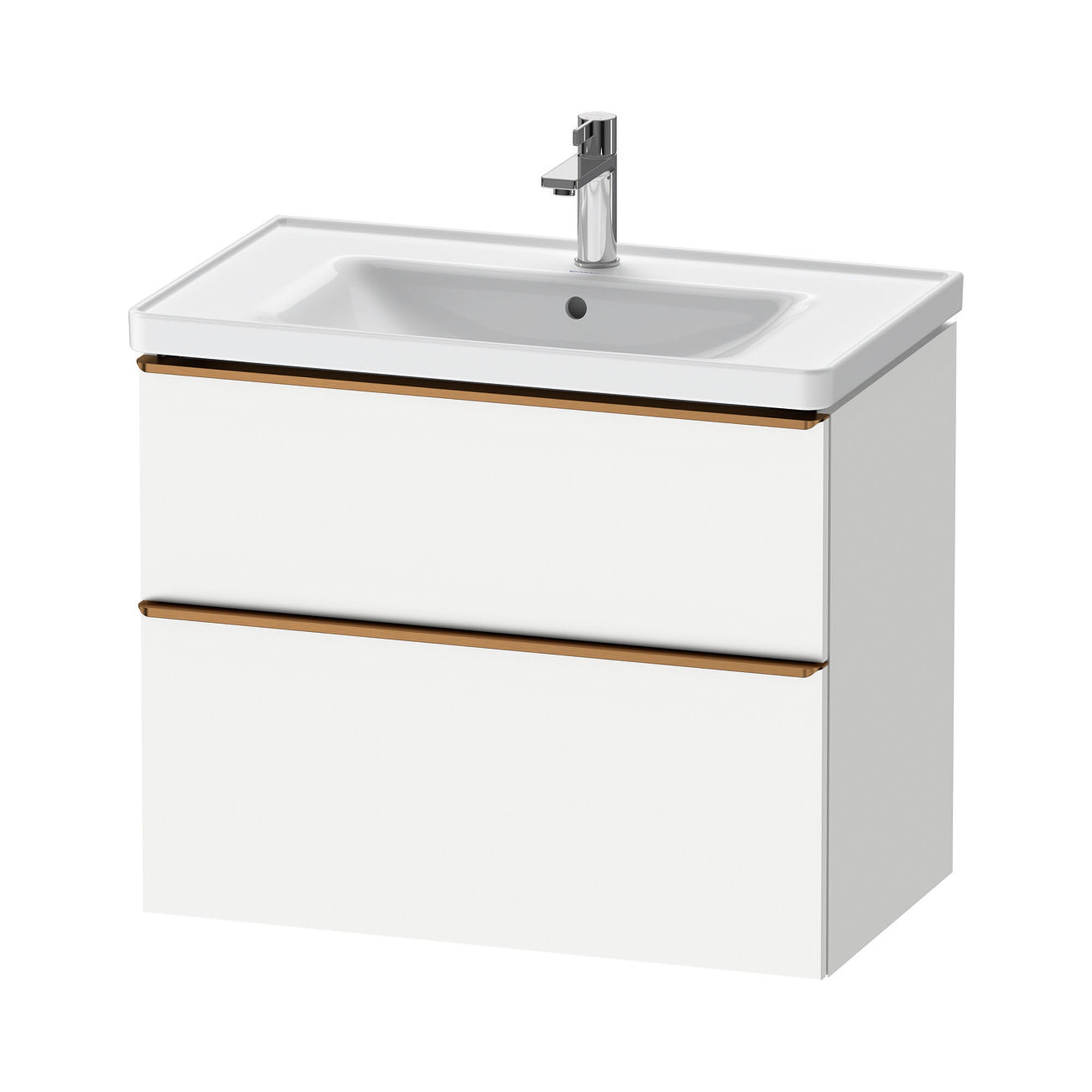 duravit d-neo 800mm wall mounted vanity unit with d-neo basin matt white brushed bronze handles