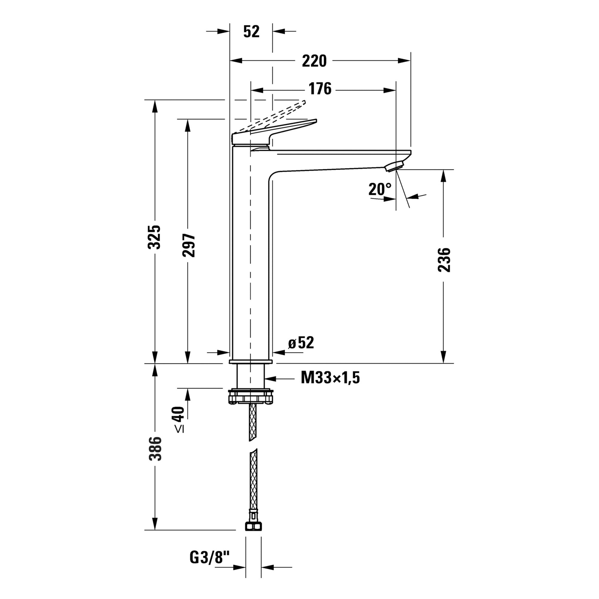 duravit wave tall single lever basin mixer dimensions