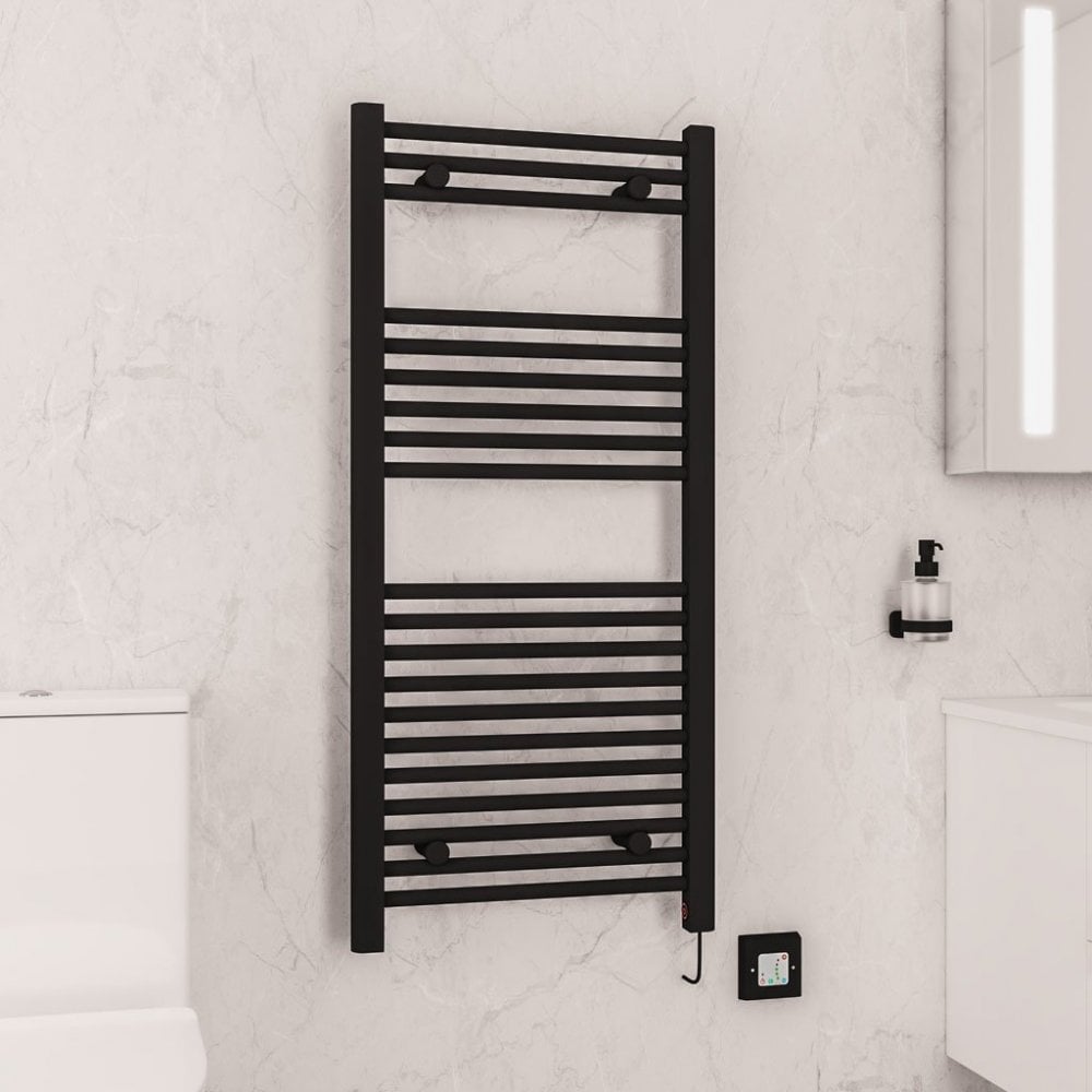 Madrid Dry Element Electric Heated Towel Rail With On & Off Button Matt Black