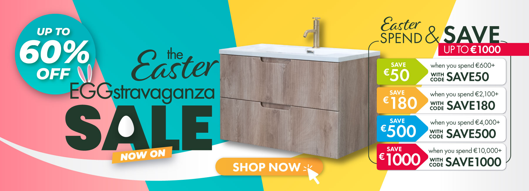 easter Bathroom and Tile Sale is Now On! Spend & Save up to €1000 Banner