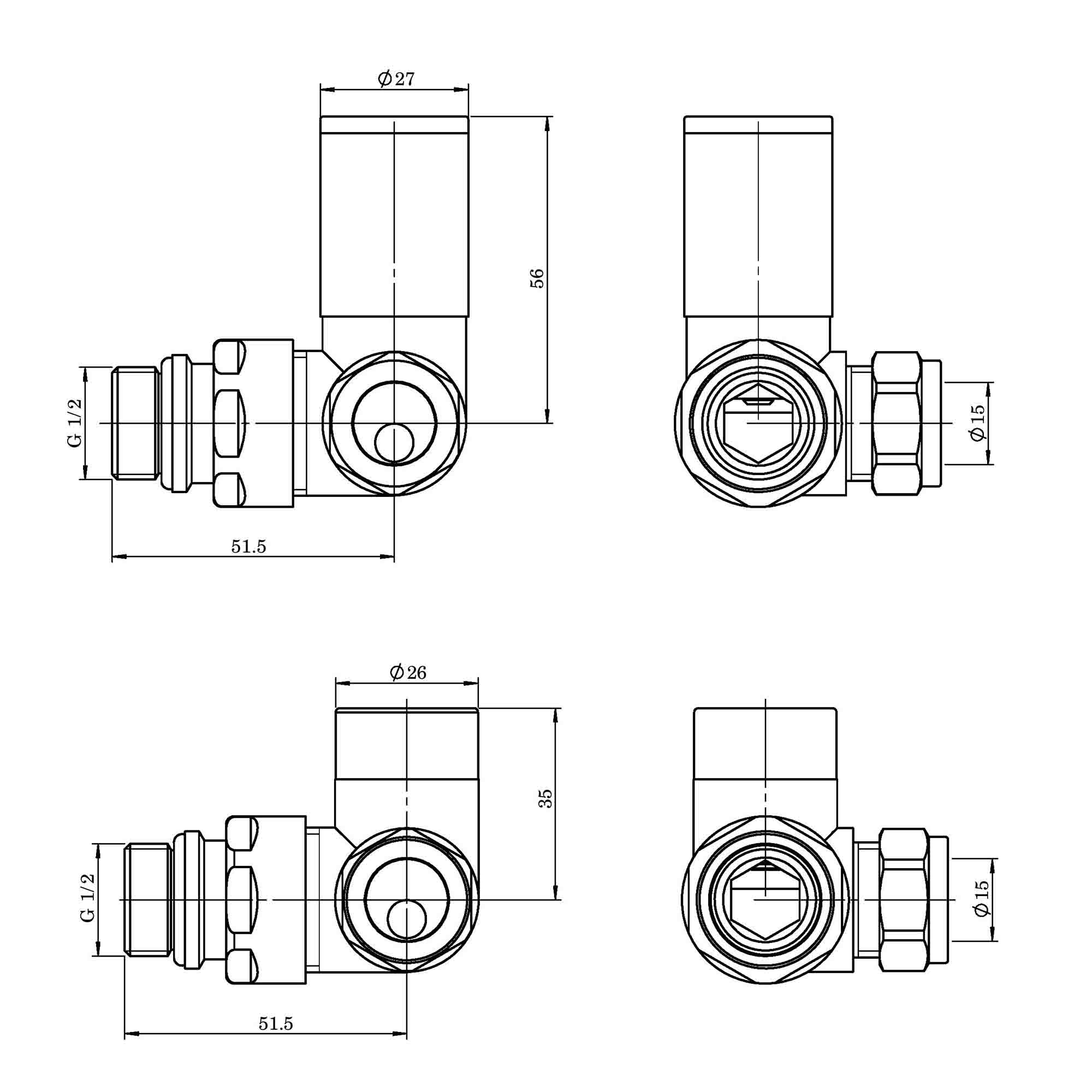 elliot corner rad valves dimensions