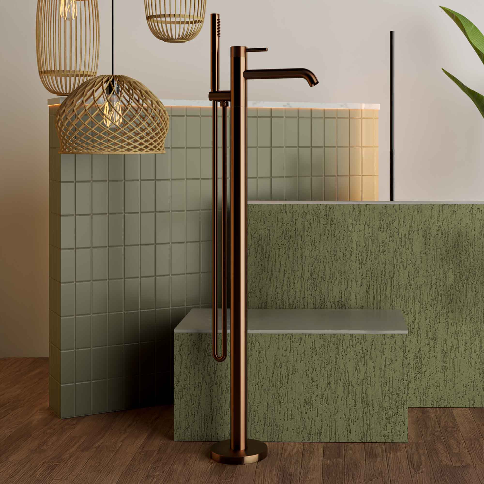 elliot floorstanding bath shower mixer with handset brushed bronze