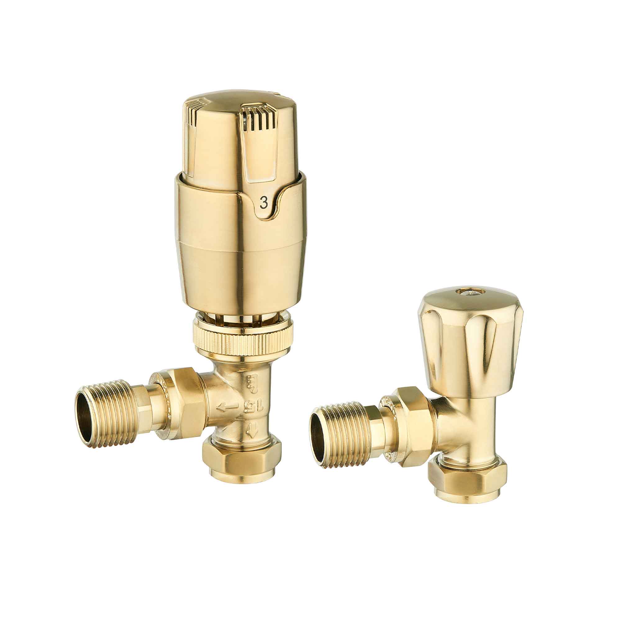 elliot thermostatic angled radiator valves brushed brass