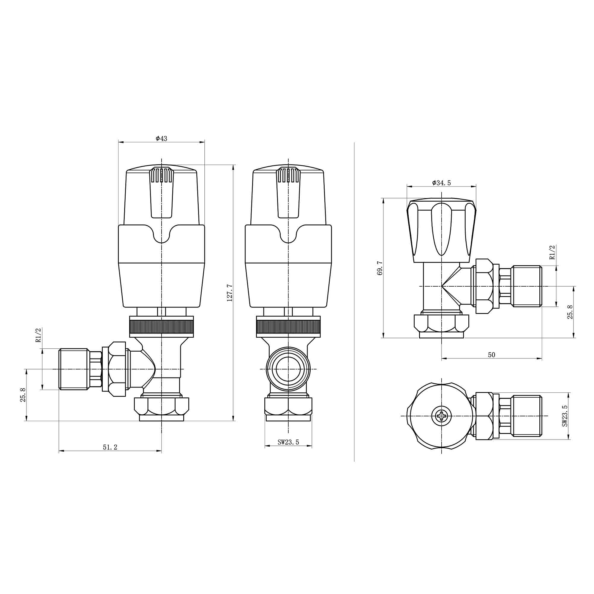 elliot thermostatic angled radiator valves dimensions