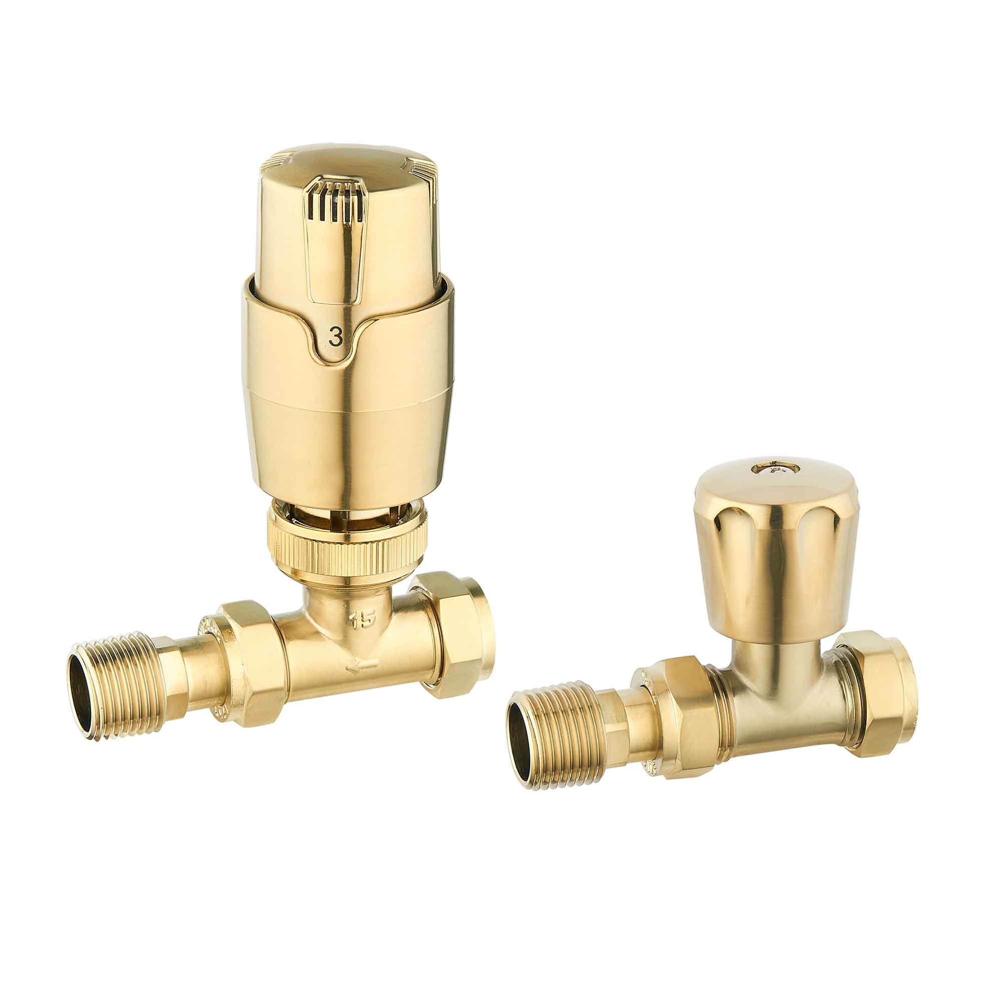 elliot thermostatic straight radiator valves brushed brass