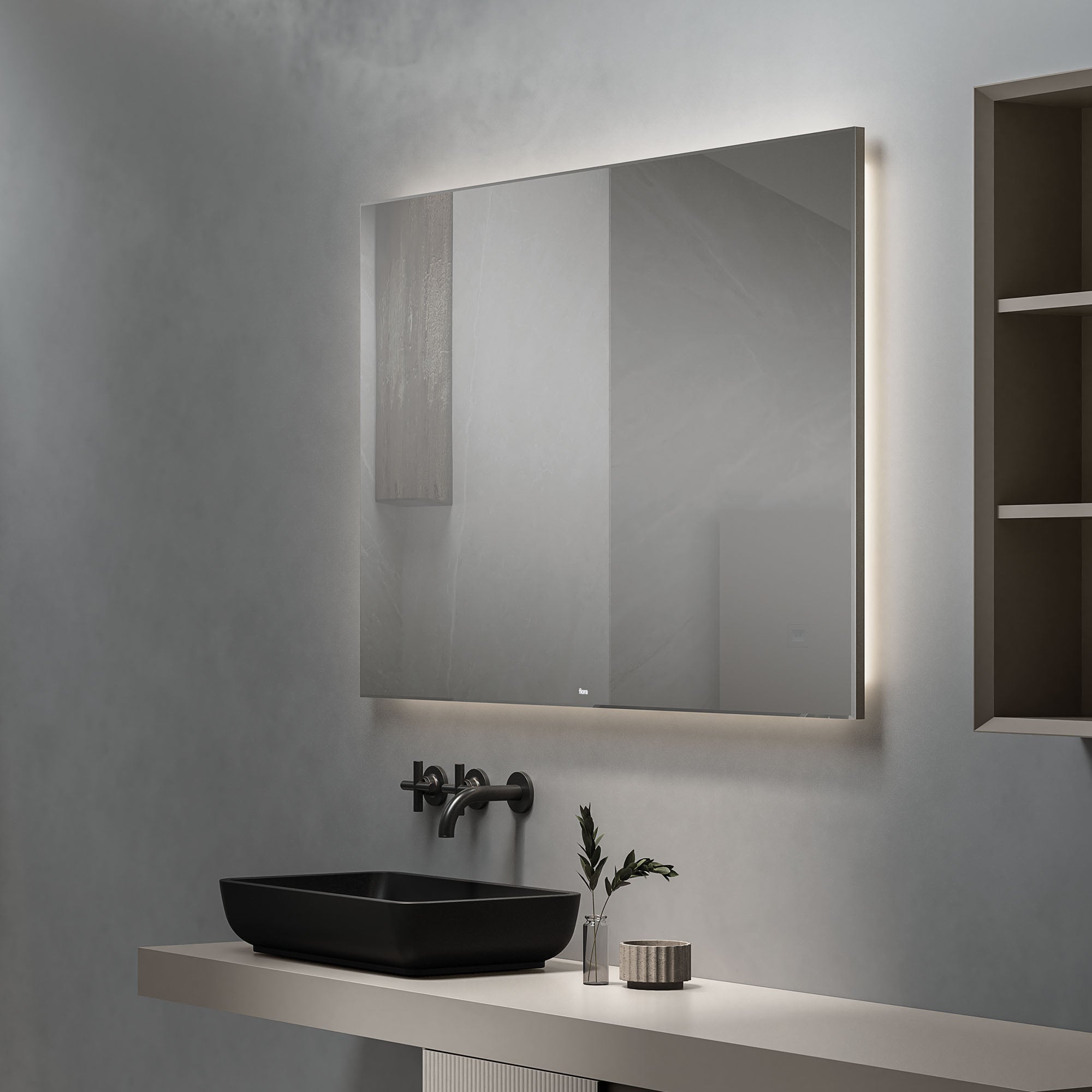 fiora mitter led illuminated rectangular bathroom mirror 100x80