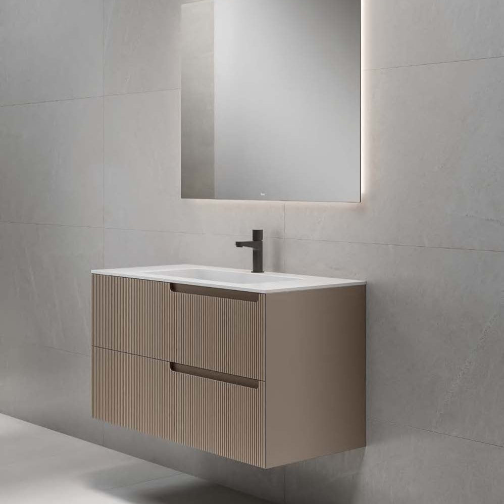 Fiora Synergy Designer Wall Mounted 2-Drawer Vanity Unit with Solid Surface Basin