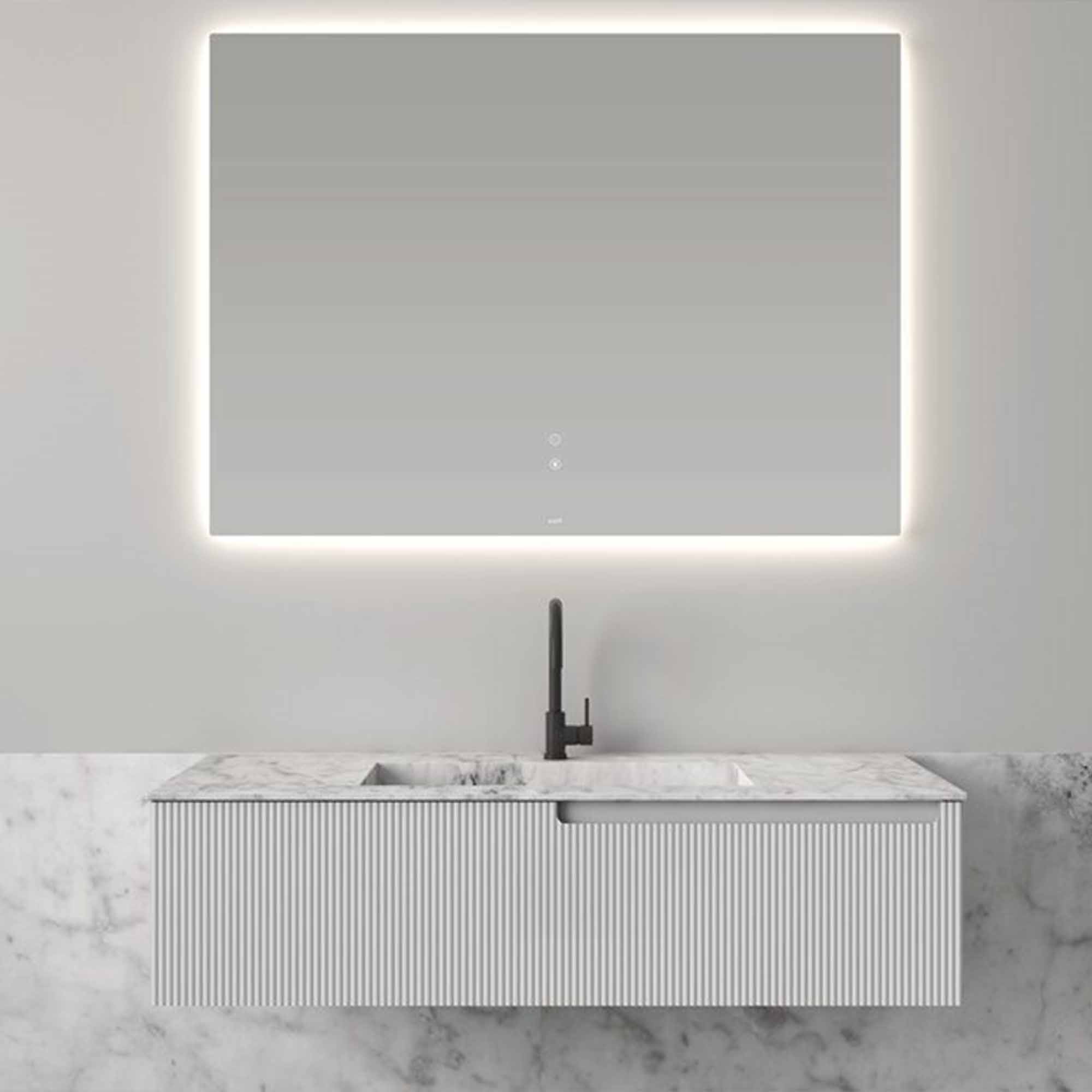 fiora synergy designer wall mounted 2 drawer vanity unit with blanco carrara top and built in basin