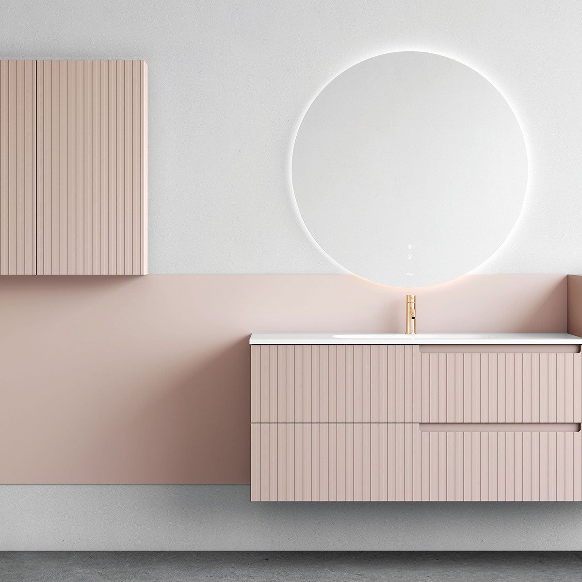 Fiora Synergy Designer Double Drawer Wall Hung Vanity Unit with White Top & Built-In Single Basin