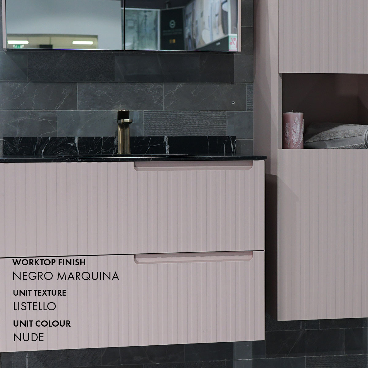 Fiora Synergy Designer 2 Drawer Wall Hung Vanity Unit with Natural Stone Top and Semi-Inset Single Basin