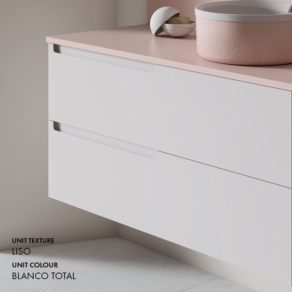 Fiora Synergy Designer 2 Drawer Wall Hung Vanity Unit with Natural Stone Top and Semi-Inset Single Basin