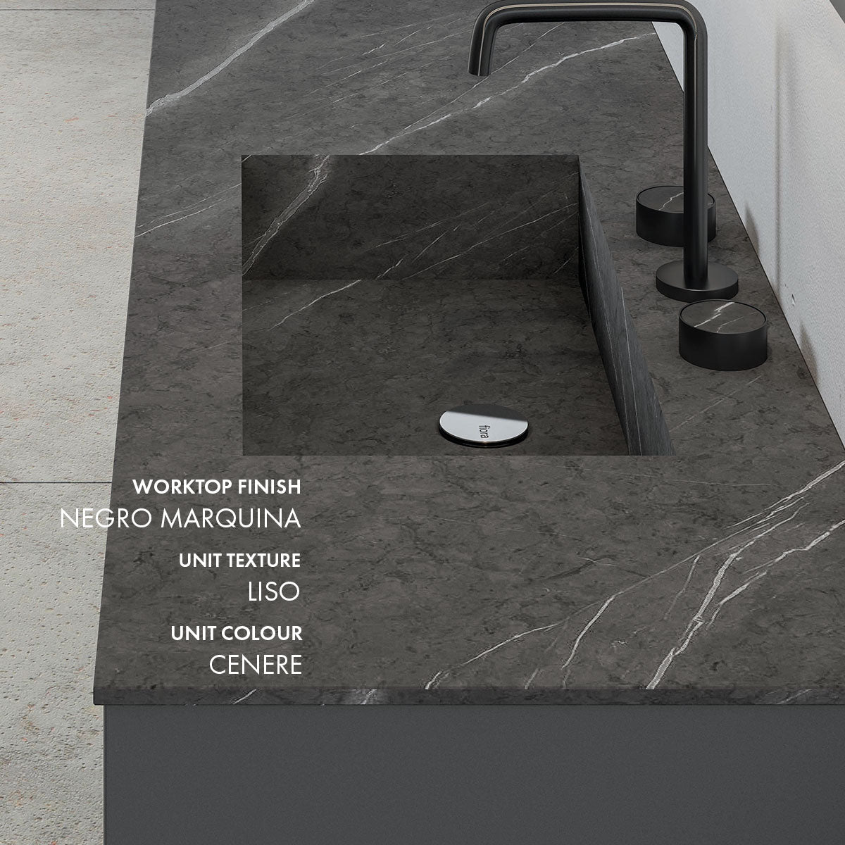 Fiora Synergy Designer 2 Drawer Wall Hung Vanity Unit with Natural Stone Top and Semi-Inset Single Basin