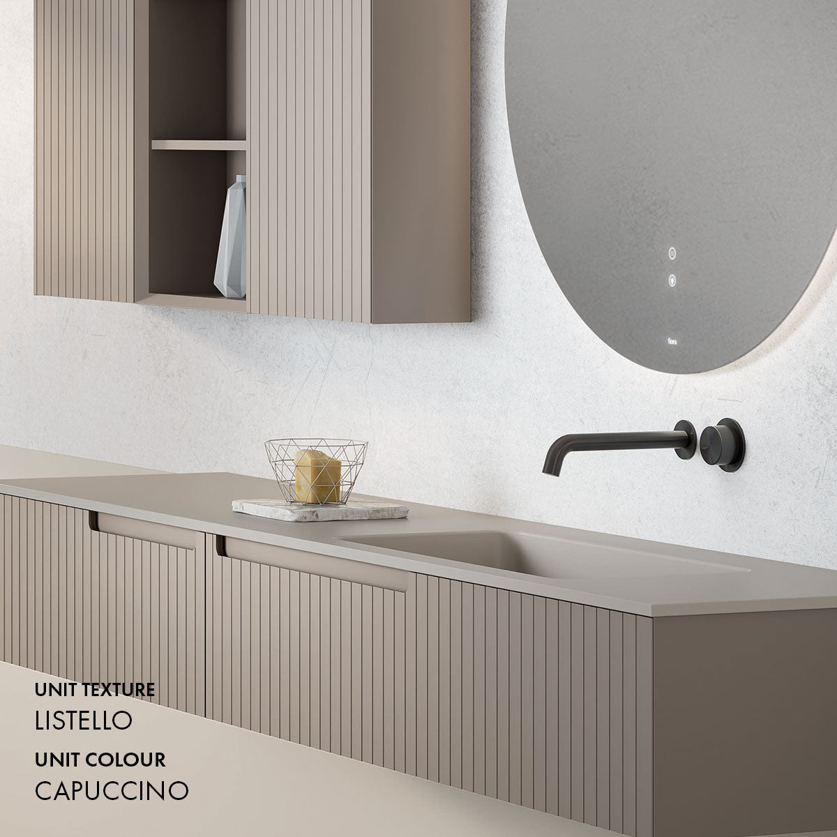 Fiora Synergy Designer 2 Drawer Wall Hung Vanity Unit with Natural Stone Top and Semi-Inset Single Basin