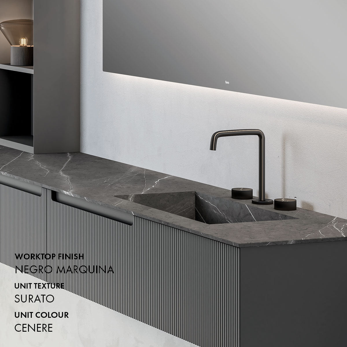 Fiora Synergy Designer 2 Drawer Wall Hung Vanity Unit with Natural Stone Top and Semi-Inset Single Basin