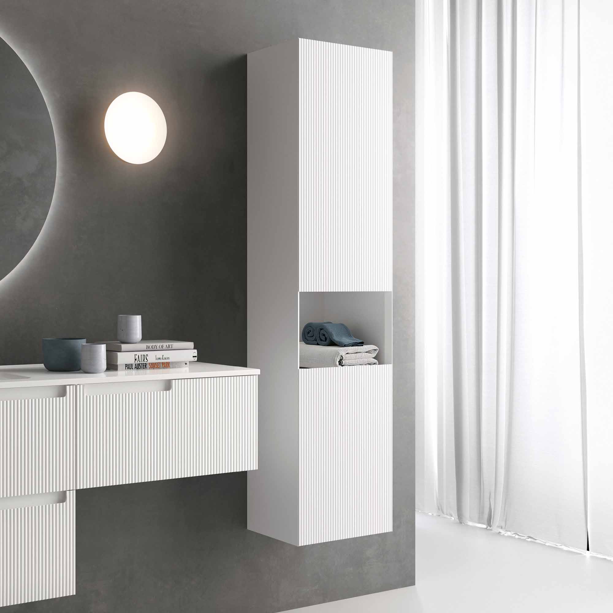 fiora synergy wall mounted tall cabinet surato blanco total