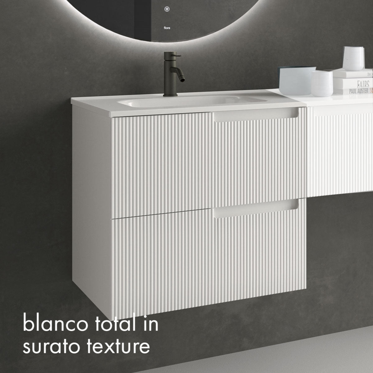 Fiora Synergy Designer Wall Mounted 2-Drawer Vanity Unit with Ceramic Basin