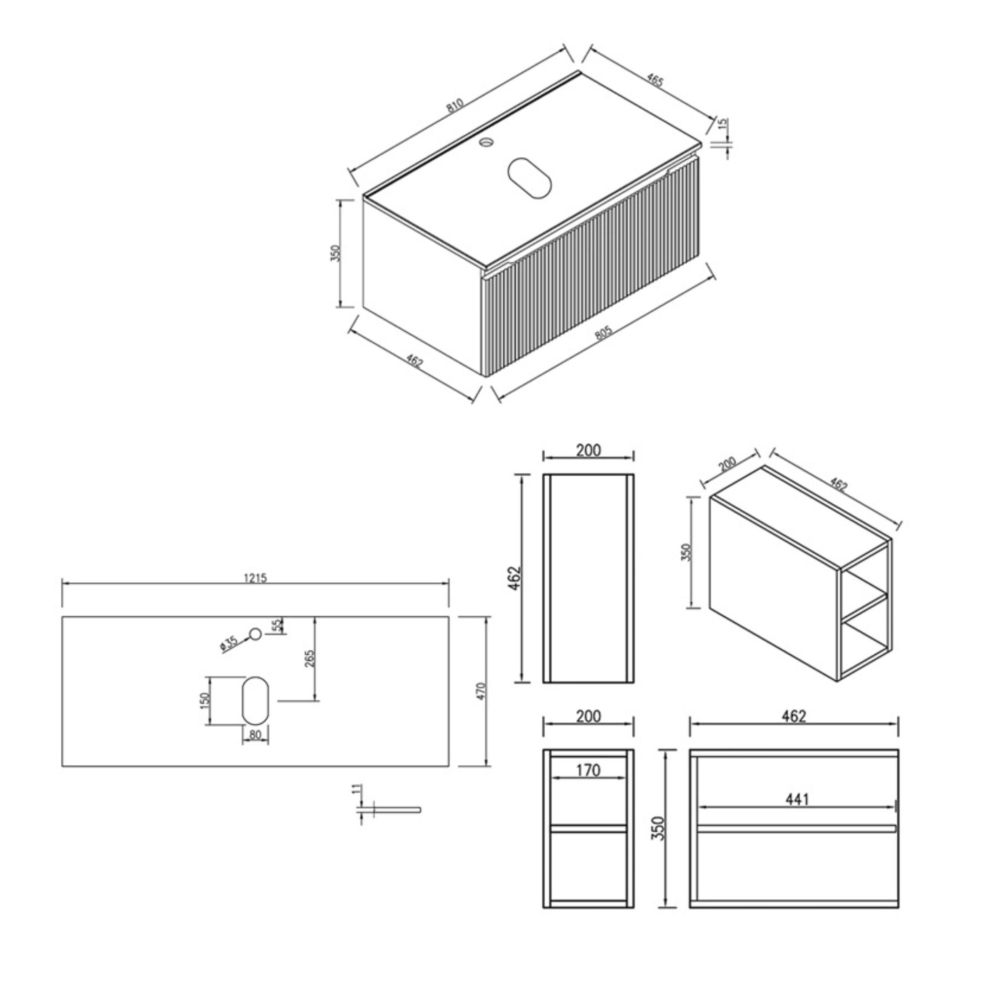 florence 1200mm wall mounted vanity unit with stone worktop and 2 open shelves dimensions
