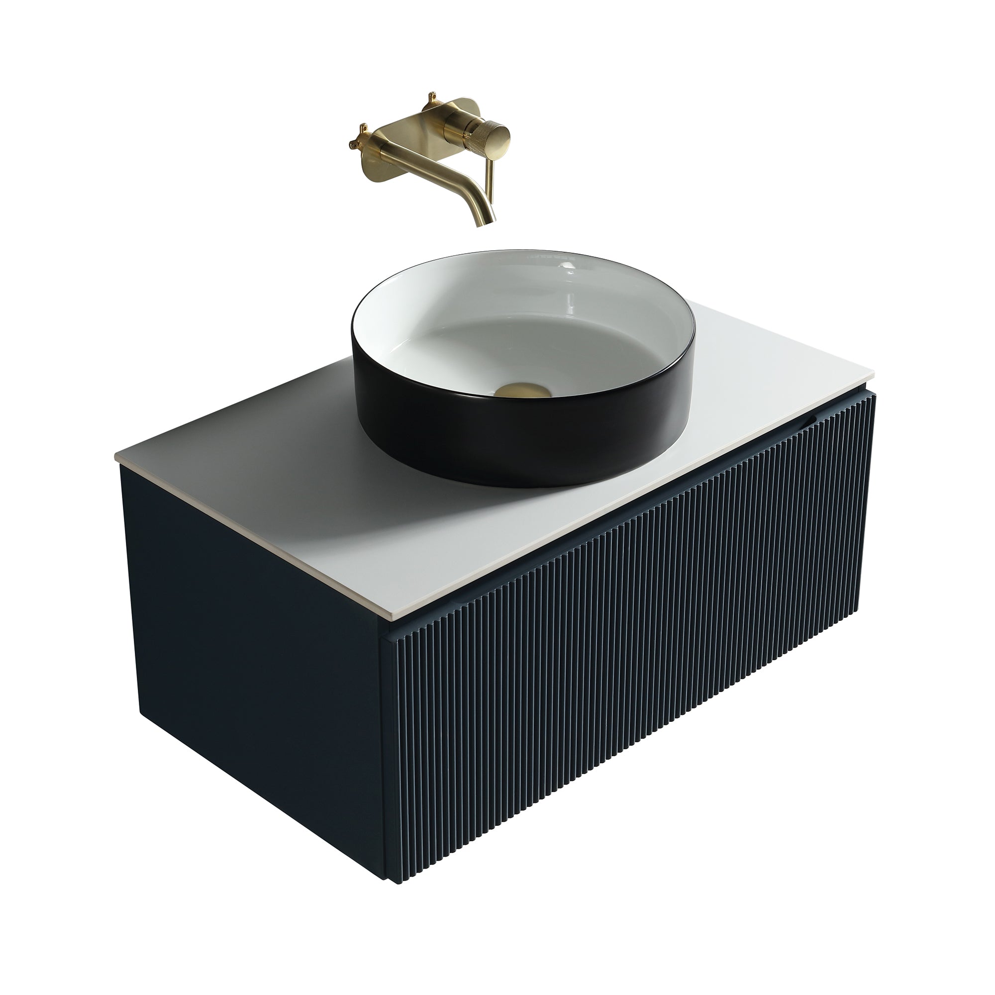 florence 600mm midnight shadow fluted wall mounted vanity unit with sintered stone countertop