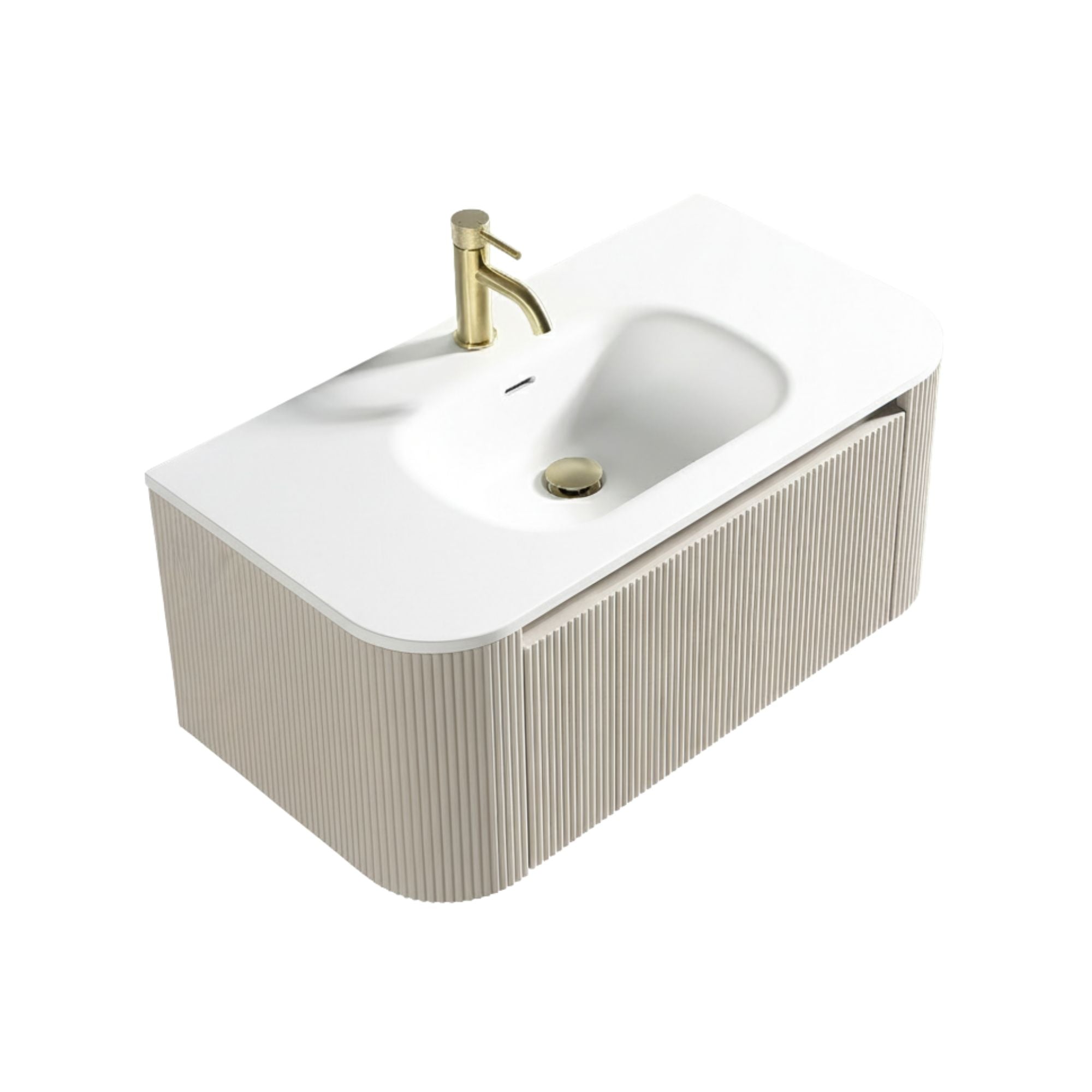 Florence Fluted 870mm Curved Wall Mounted Vanity Unit With Matt Stone Basin Soft Coffee Deluxe Bathrooms