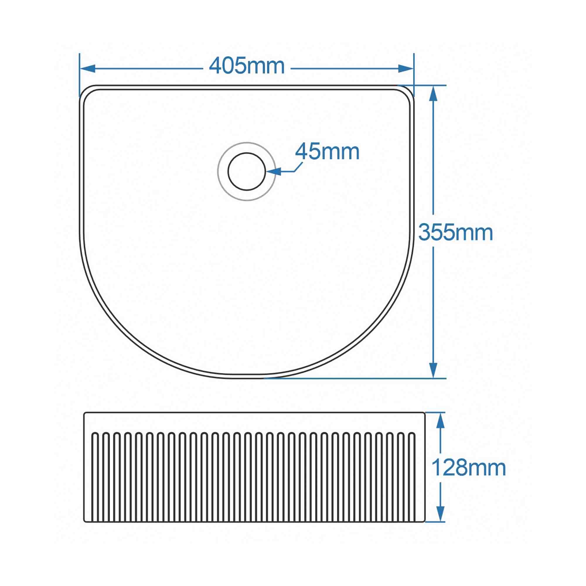 florence fluted d shape countertop basin dimensions