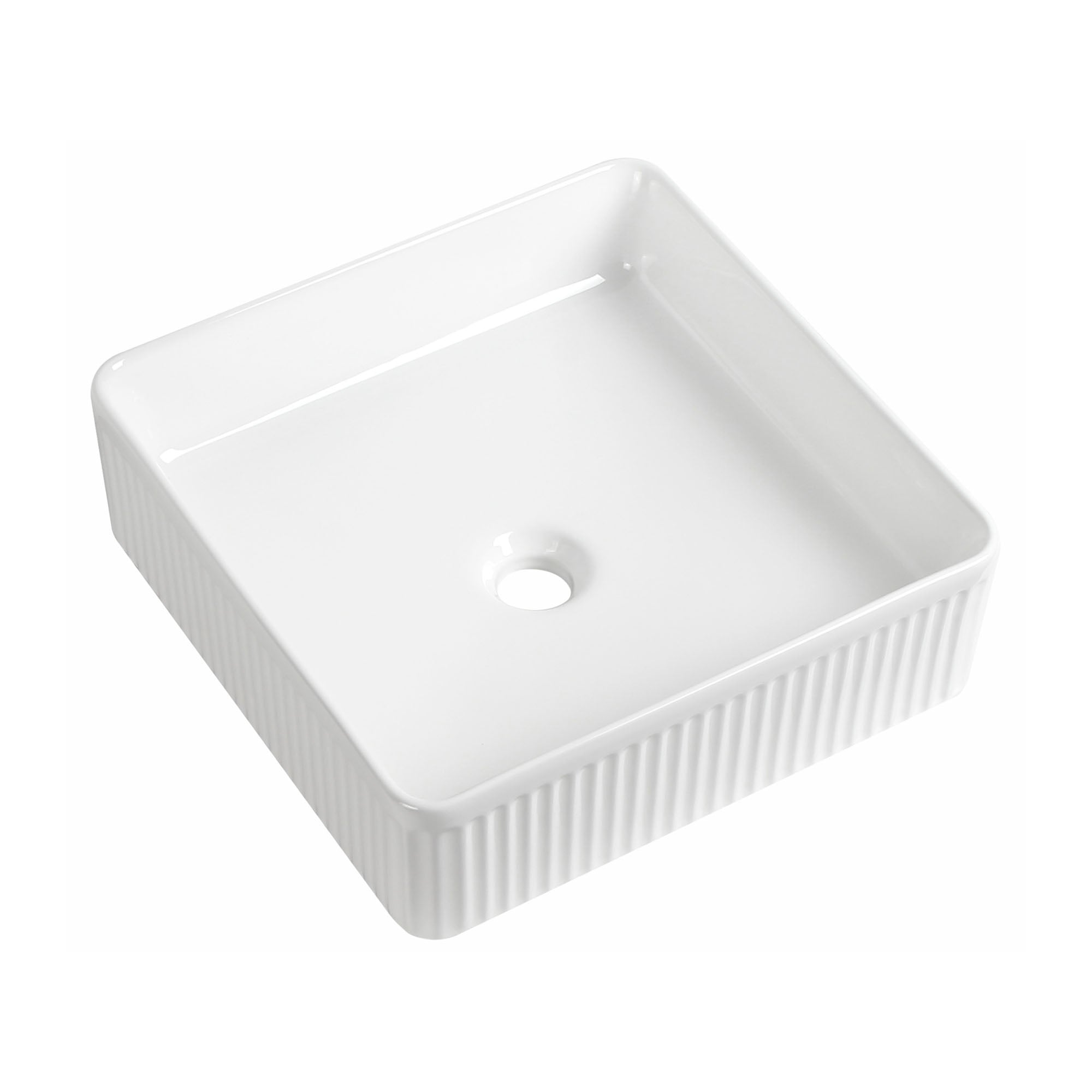 florence fluted square countertop basin gloss white