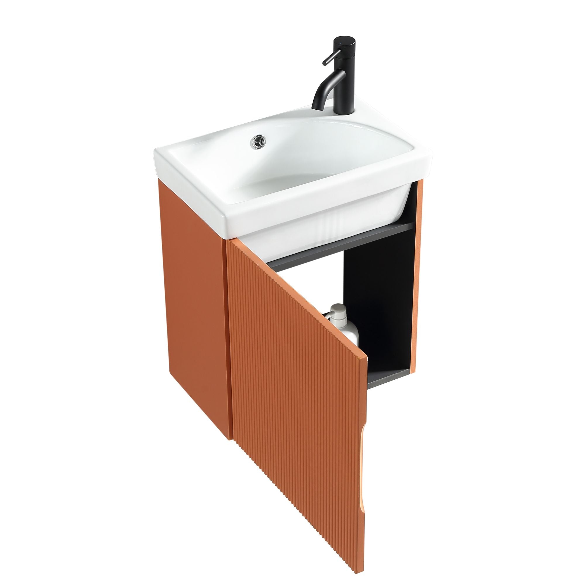 Florence Fluted Wall Mounted Cloakroom Vanity Unit With Ceramic Basin Bruciata Orange Deluxe Bathrooms