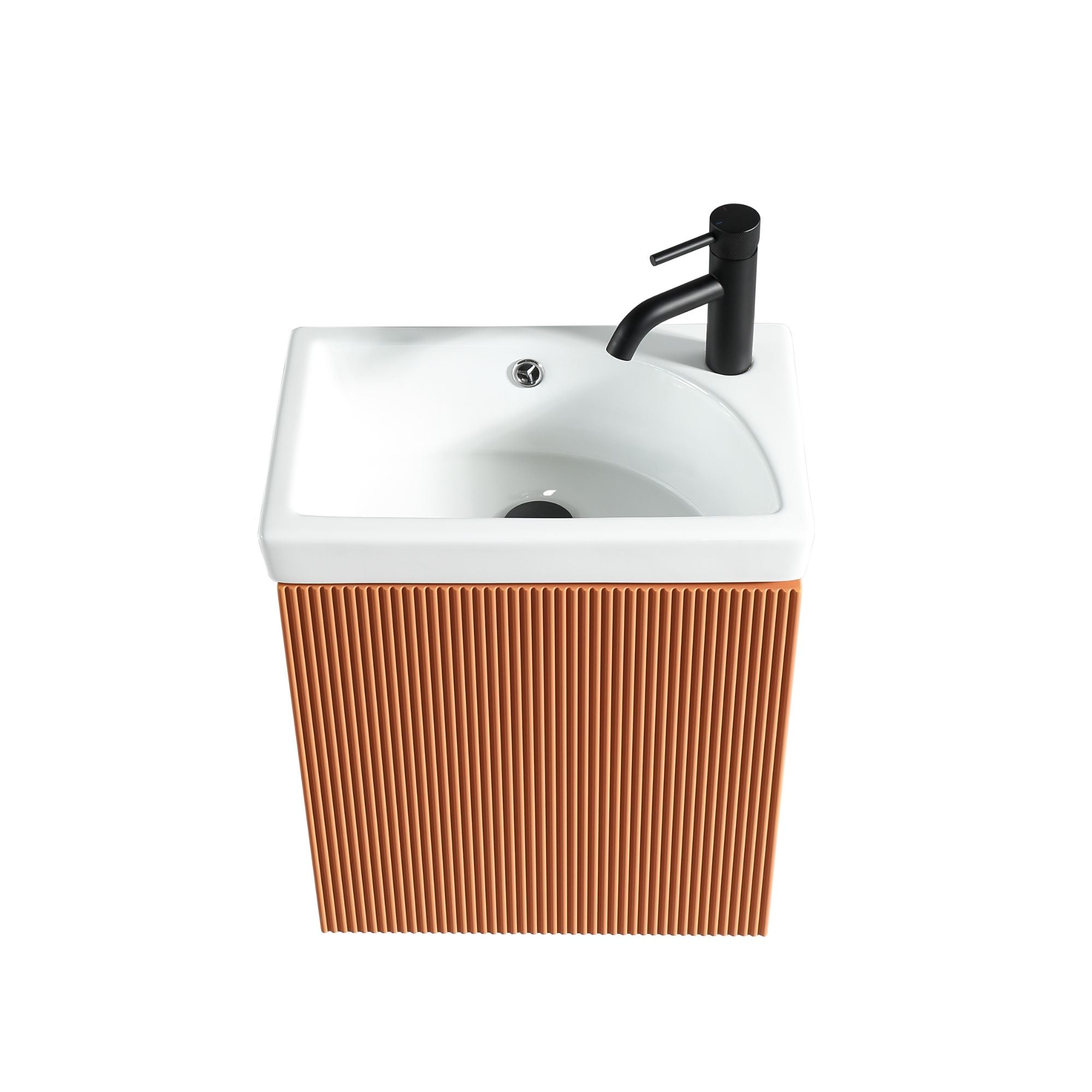 Florence Fluted Wall Mounted Cloakroom Vanity Unit With Ceramic Basin Bruciata Orange Deluxe Bathrooms