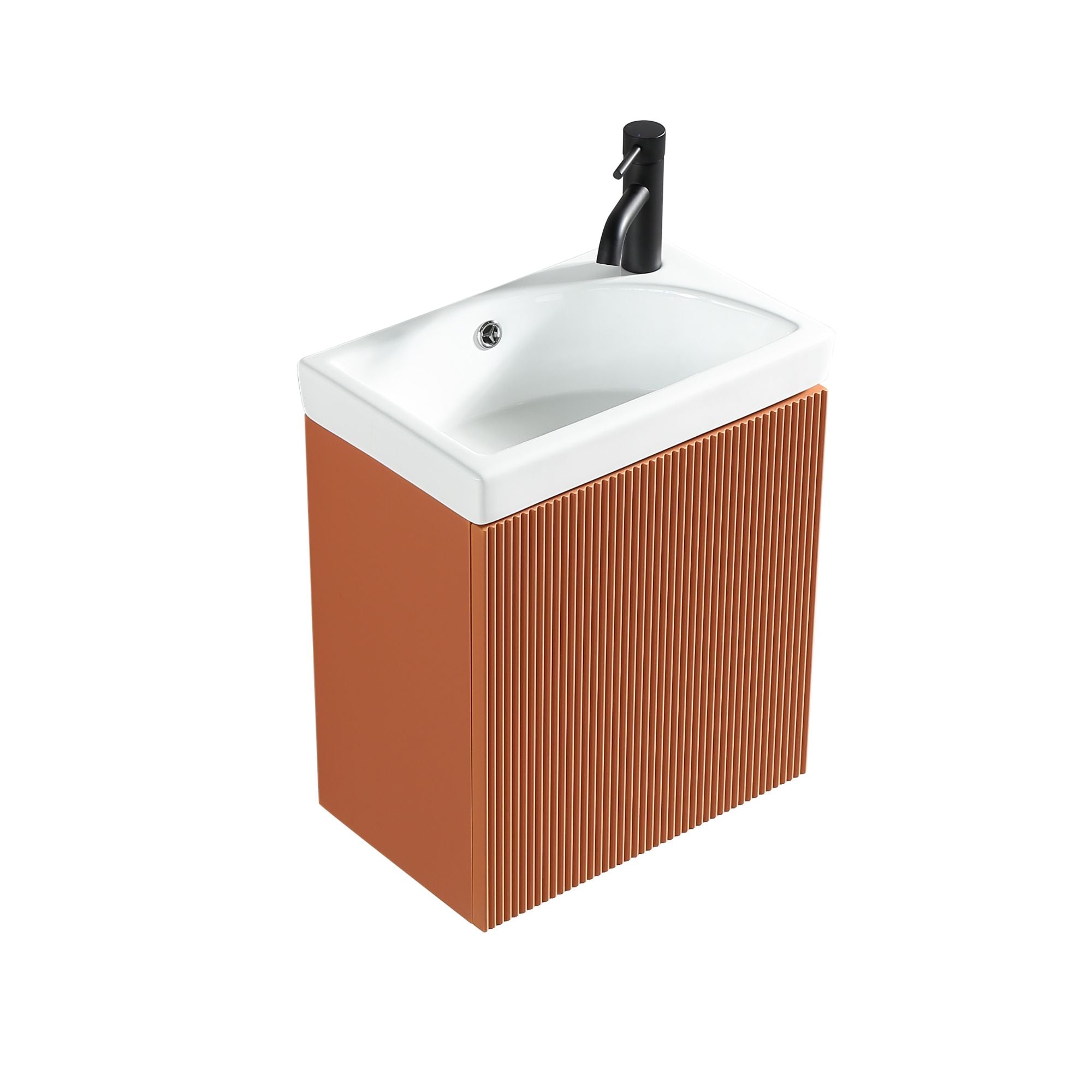 Florence Fluted Wall Mounted Cloakroom Vanity Unit With Ceramic Basin Bruciata Orange Lifestyle Image Deluxe Bathrooms