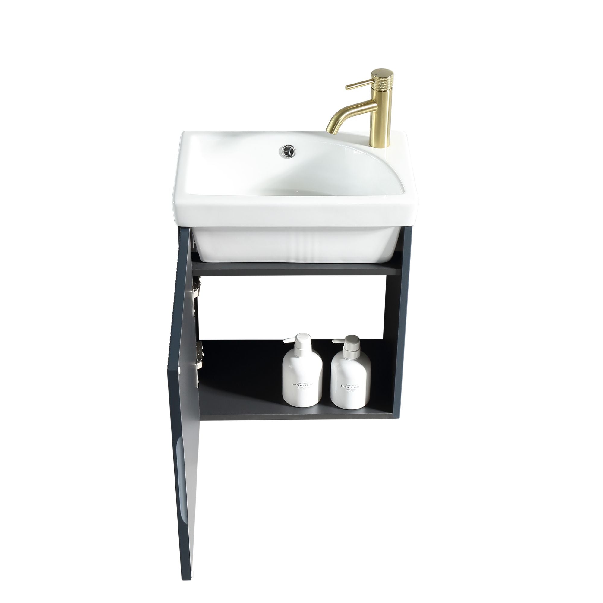 Florence Fluted Wall Mounted Cloakroom Vanity Unit With Ceramic Basin Midnight Shadow Deluxe Bathrooms