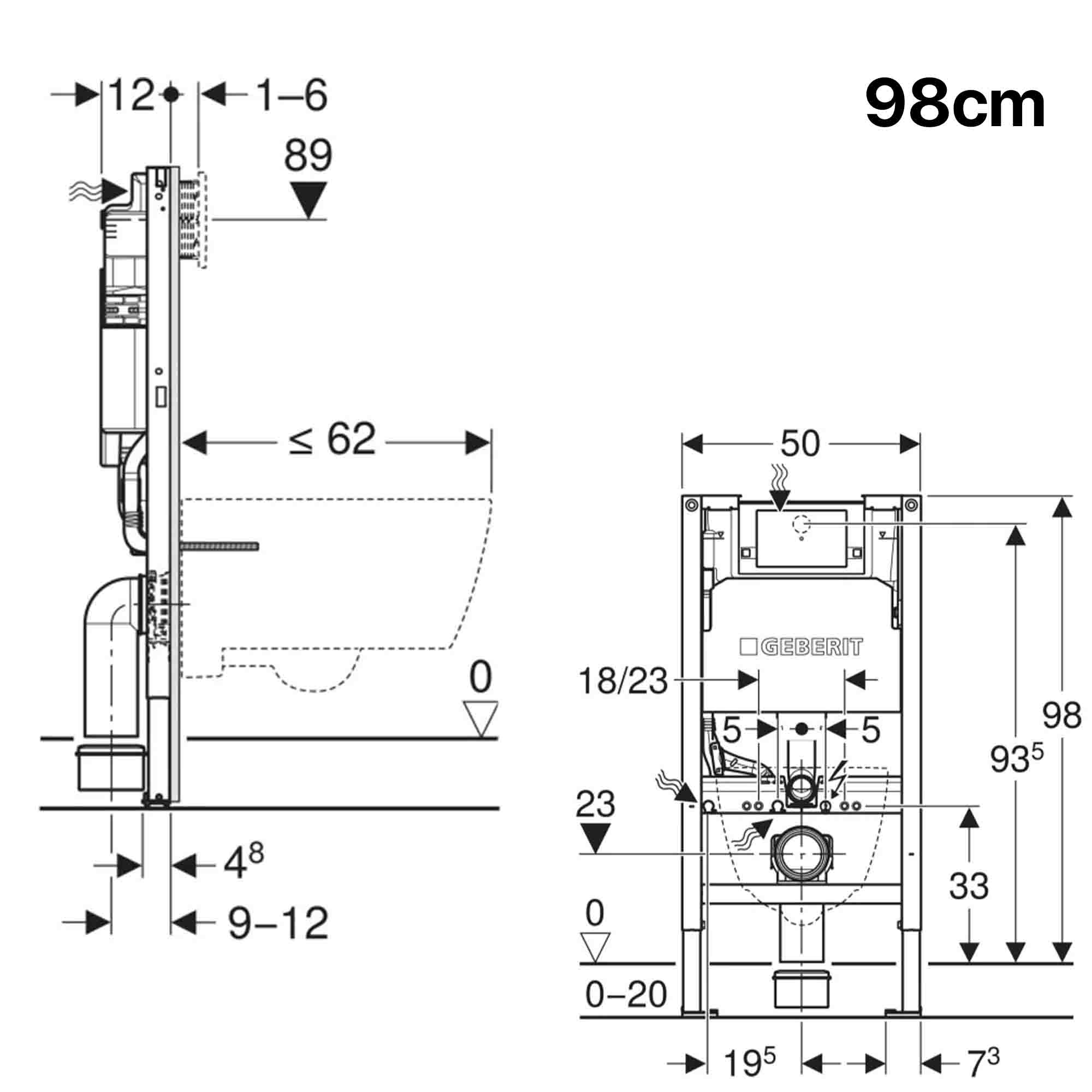 geberit alpha 98cm duofix toilet frame for wall hung wc with 12cm concealed cistern