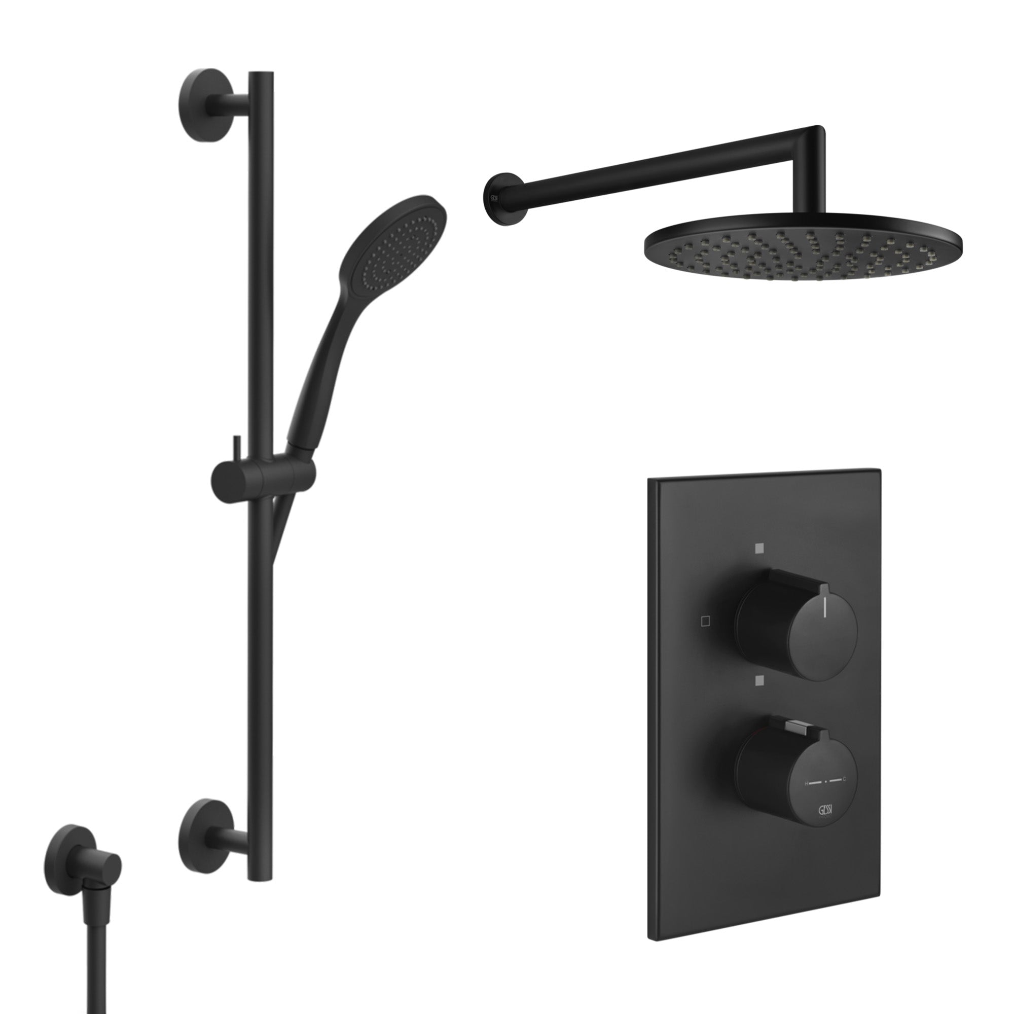 Gessi Dual Outlet Thermostatic Shower Valve with Slide Rail Handset and Overhead