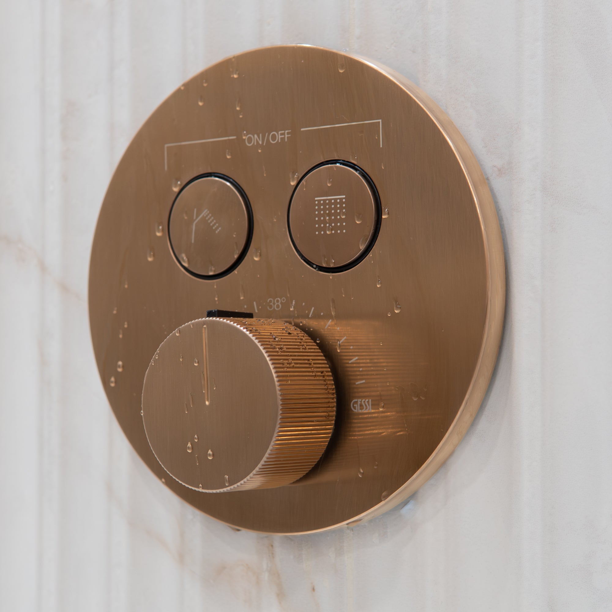 Gessi Manzoni Dual Outlet Thermostatic Shower Valve Brushed Bronze Deluxe Bathrooms