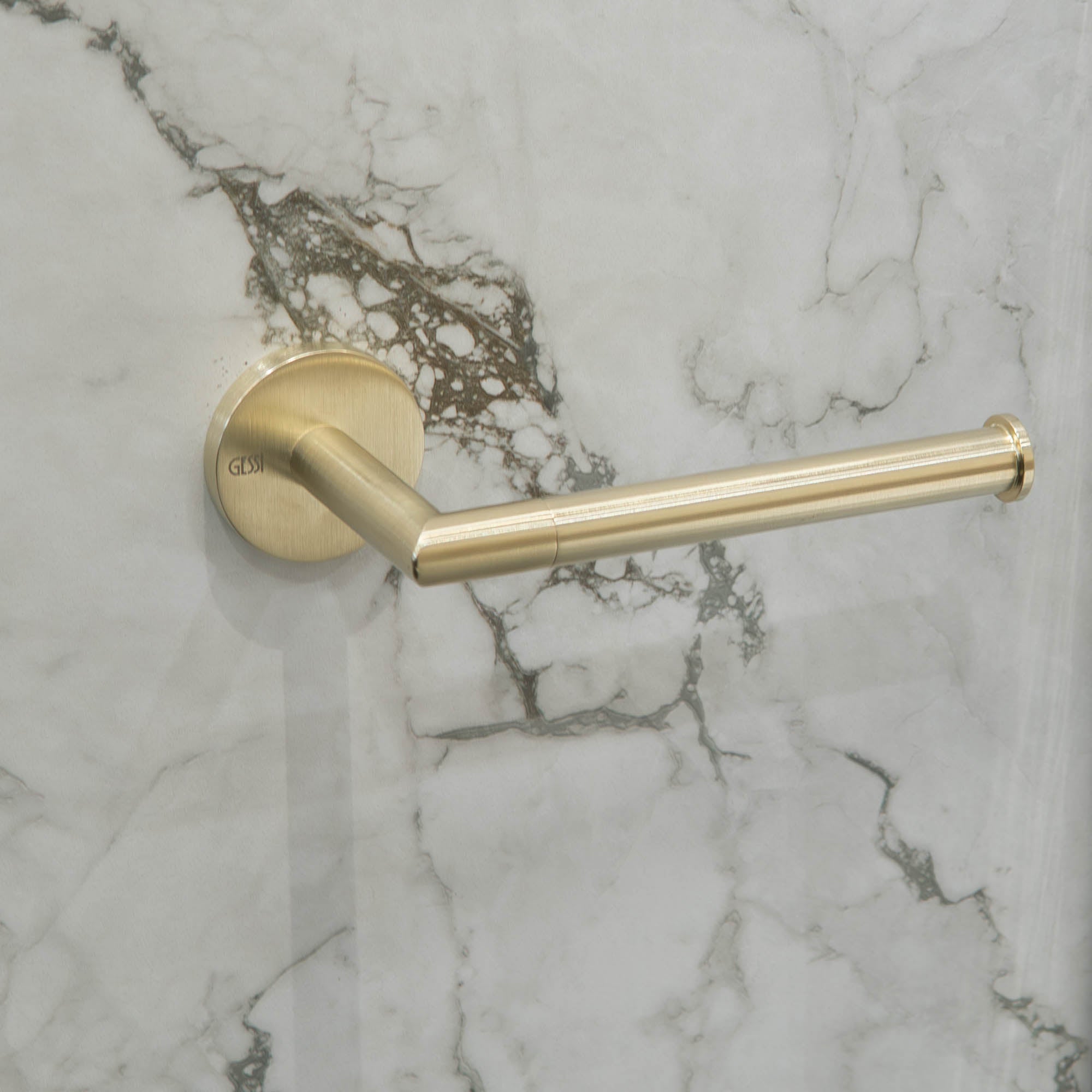 Gessi Manzoni Wall-Mounted Toilet Roll Holder - Brushed Brass Gold at Deluxe Bathrooms Showroom