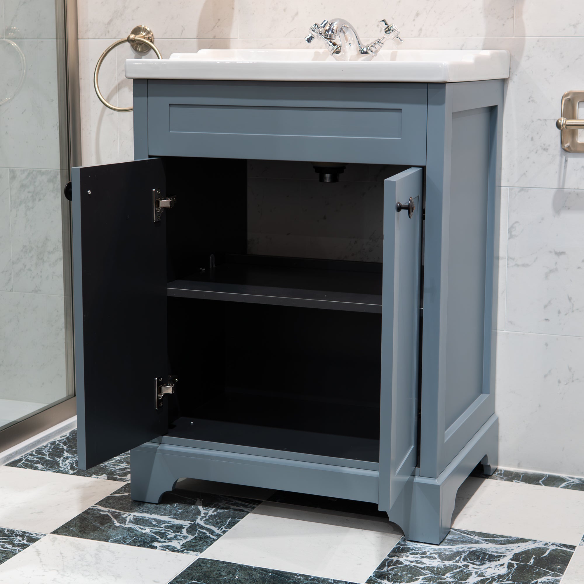Granlusso Ailesbury Floorstanding 2-Door Vanity Unit and Basin with doors open