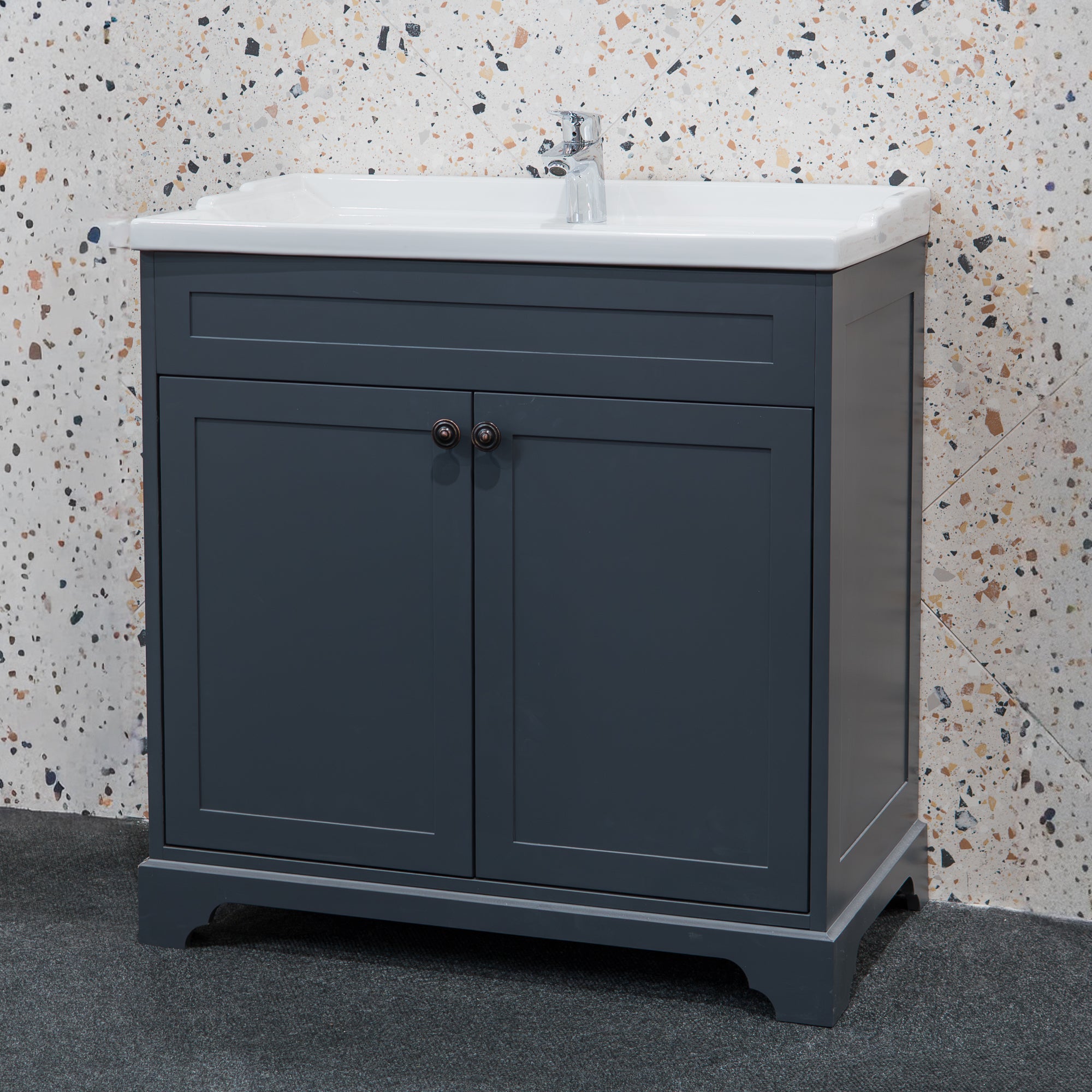 Granlusso Ailesbury 800mm Floorstanding 2-Door Vanity Unit Ceramic Basin - midnight Grey