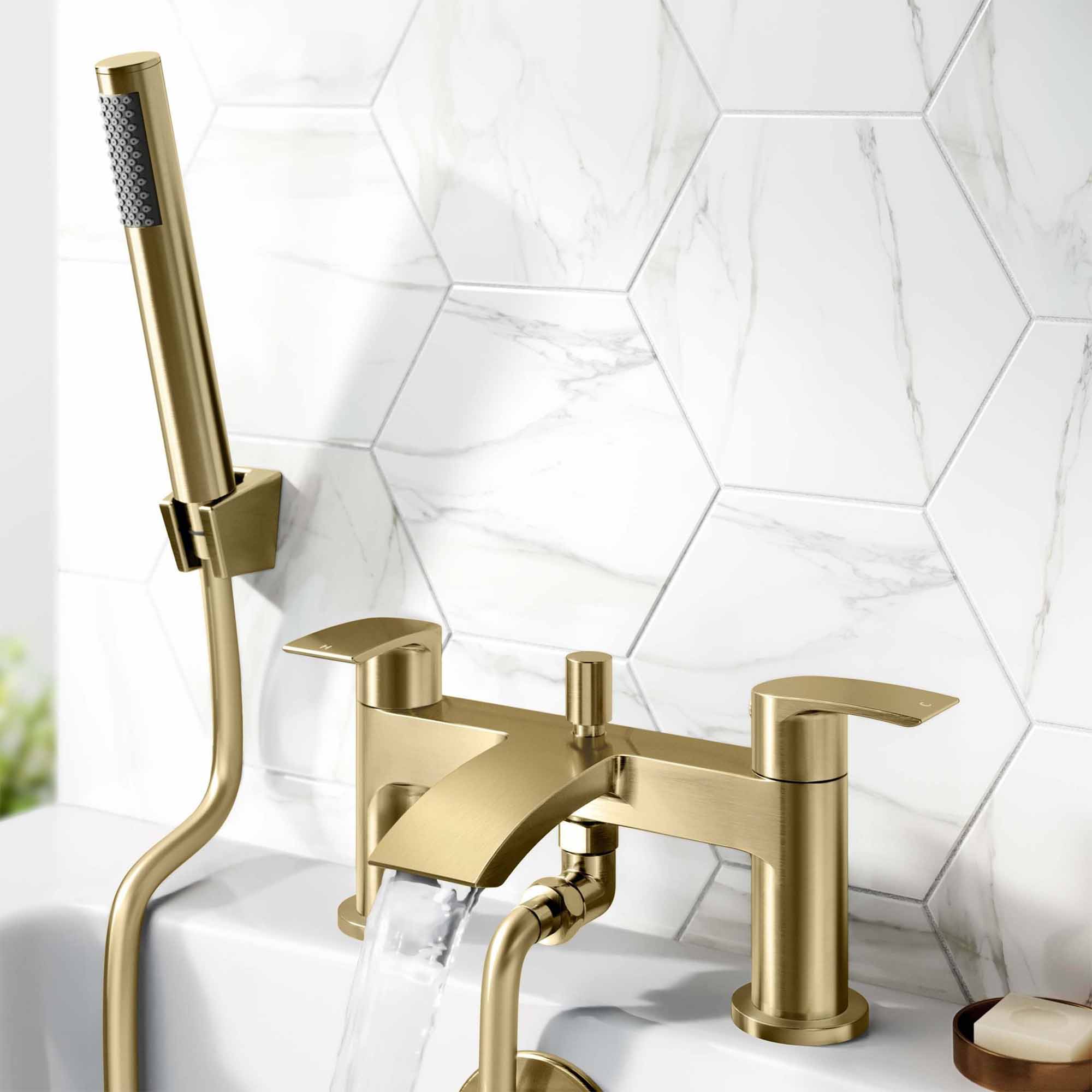 granlusso amalfi bath shower mixer with handset kit brushed brass