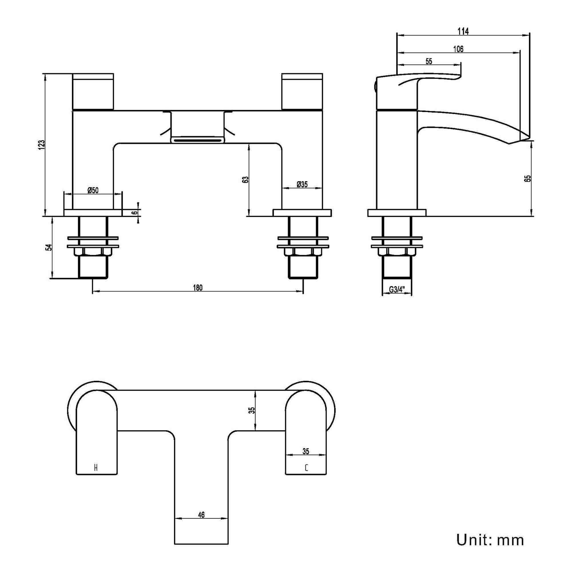 granlusso amalfi deck mounted bath filler dimensions