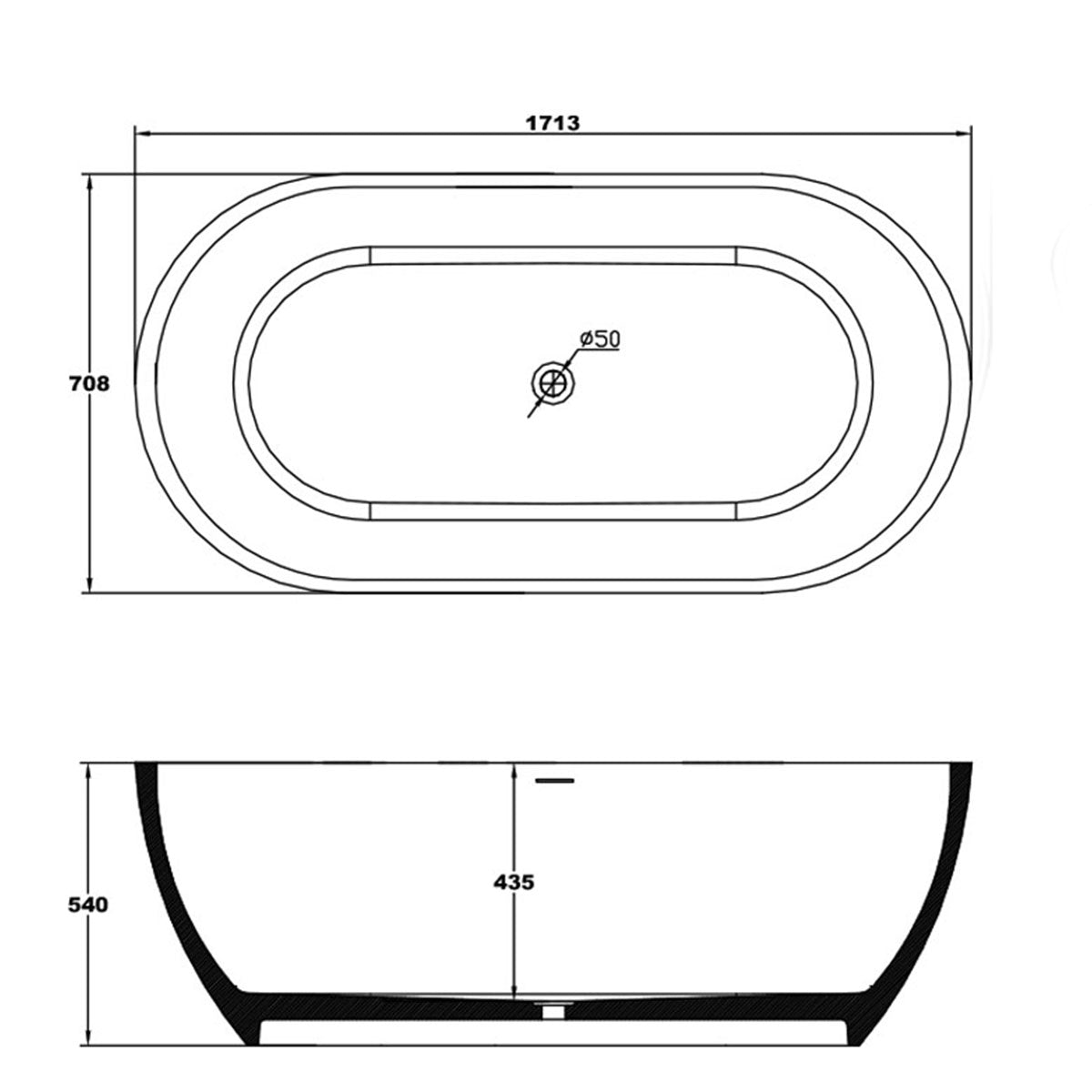 Granlusso Amalfi 1700 Freestanding Stone Bath dimensions