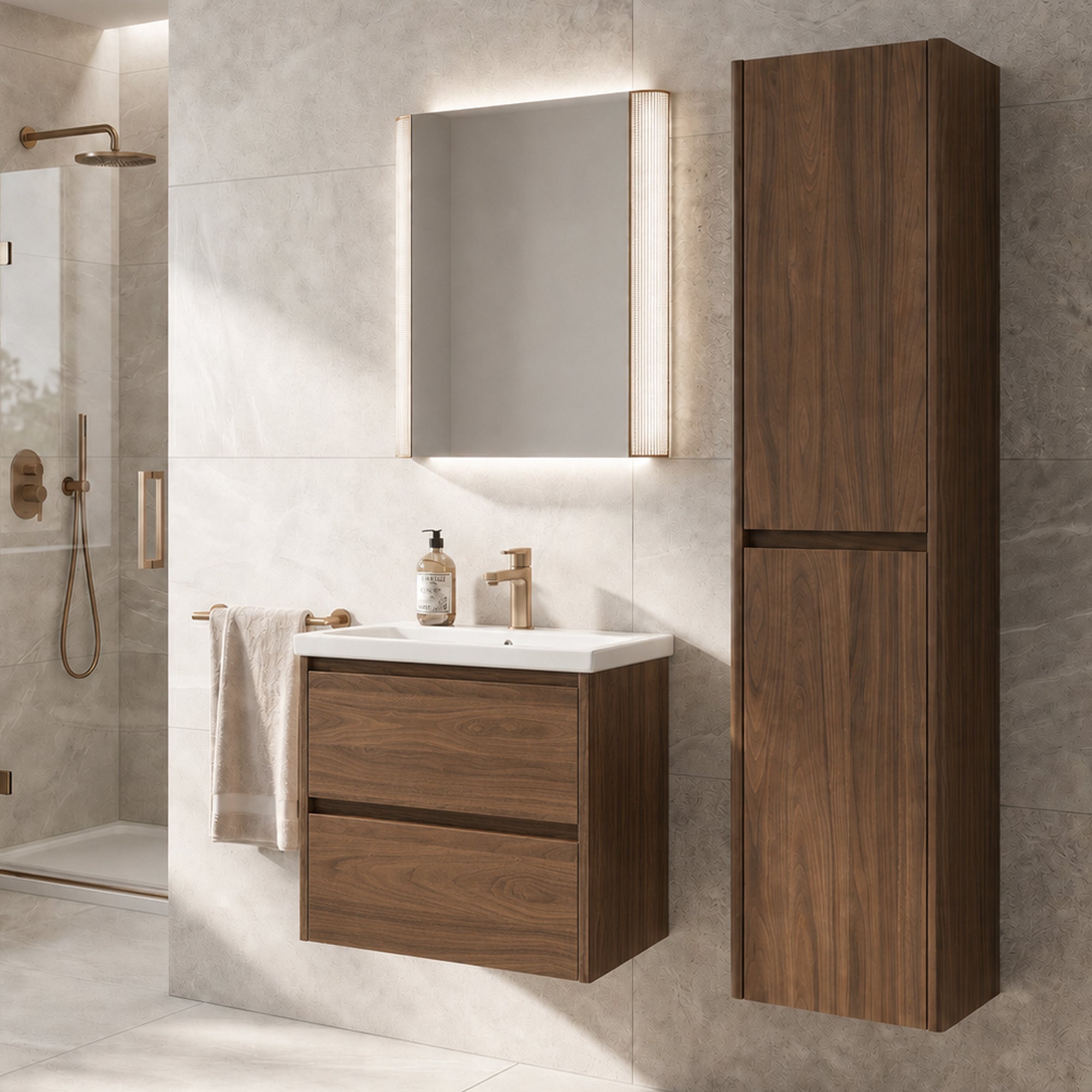 Granlusso Bologna Walnut Tallboy Unit - Wall Mounted