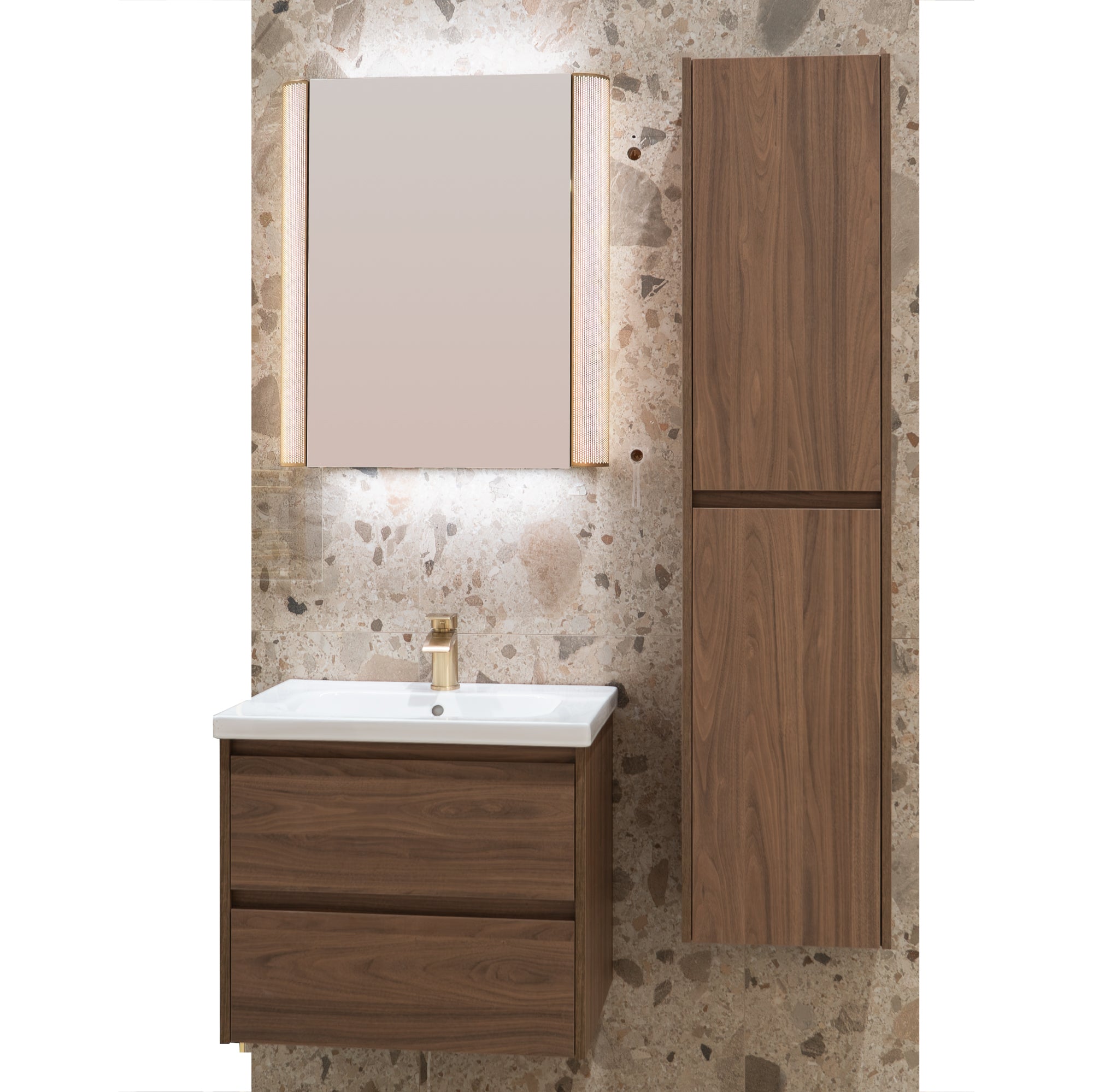 Granlusso Bologna Walnut Tallboy Unit - Wall Mounted
