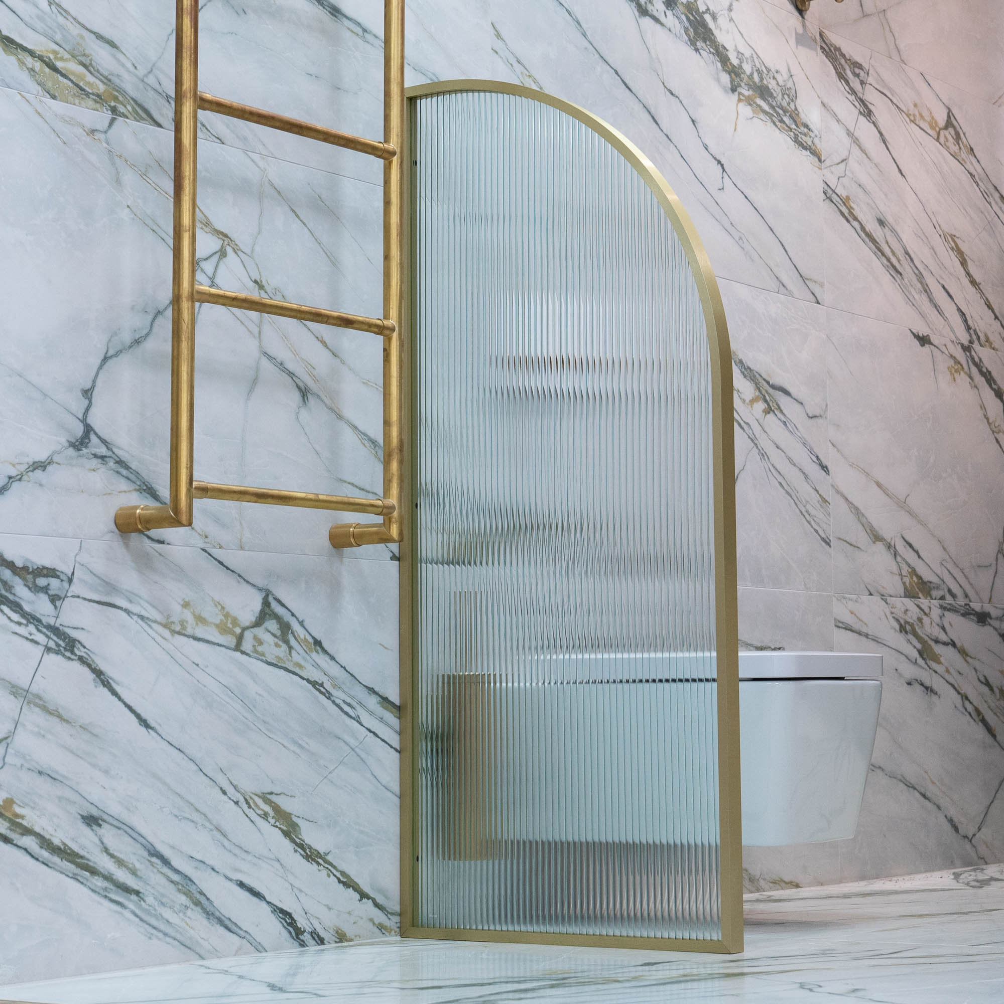 Granlusso Fluted Glass Framed Urinal Divider brushed brass