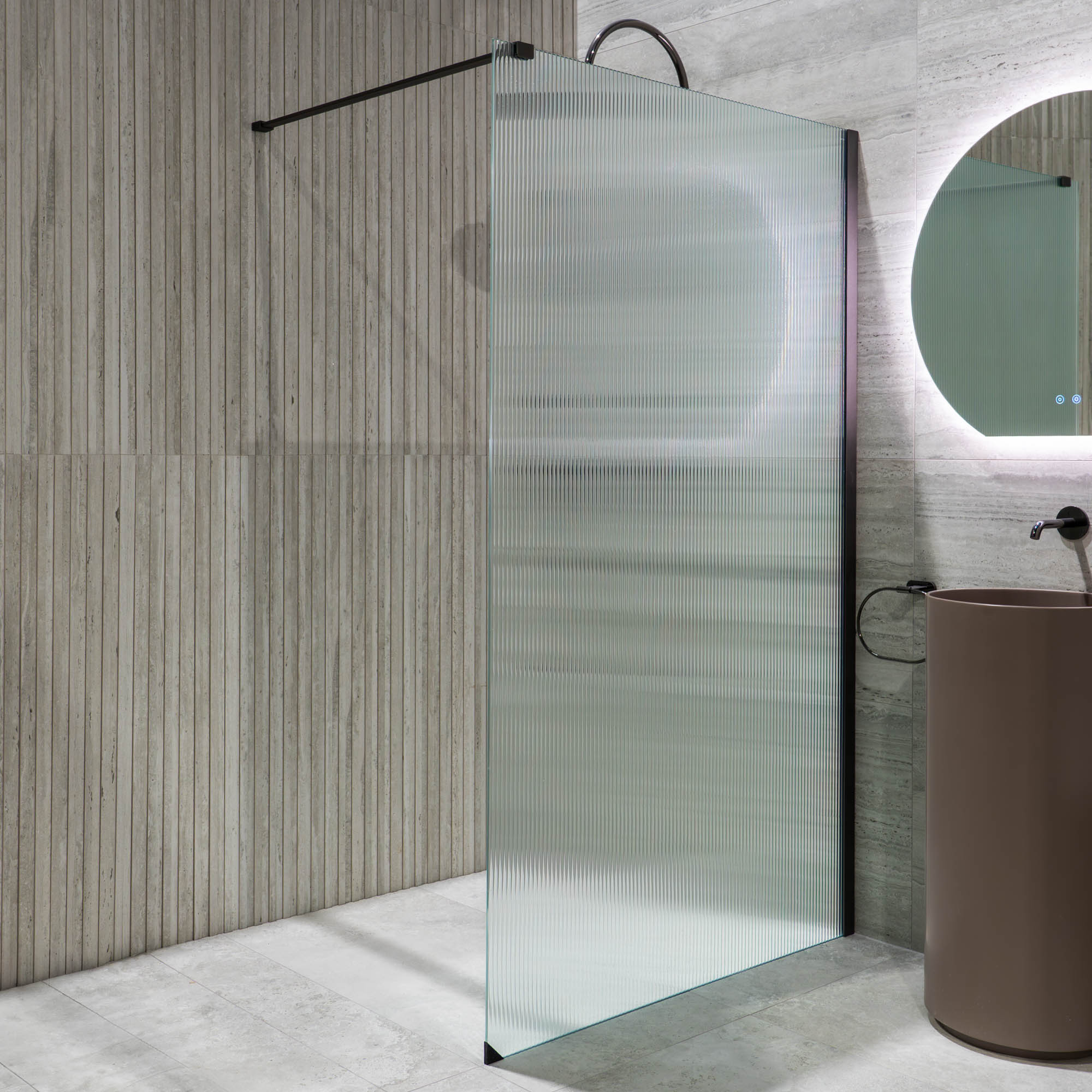 Granlusso™ 8 Fluted Glass Frameless Wetroom Shower Screen - Gunmetal