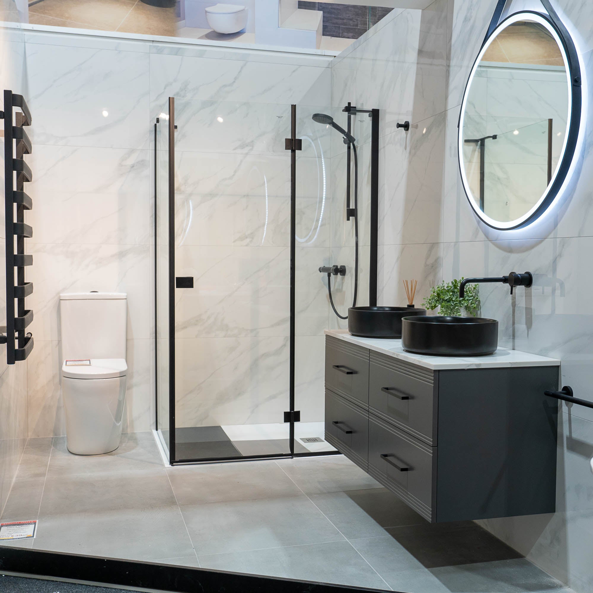 Granlusso™ Galleria 1200 Wall Mounted Double Vanity Unit With Carrara Worktop - Slate Grey