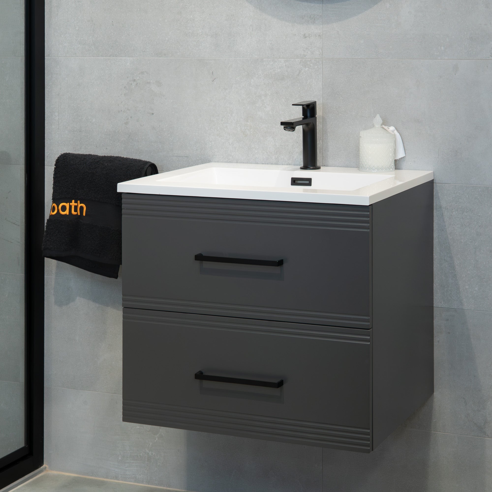 Granlusso™ Galleria Wall Mounted 2-Drawer Vanity Unit and Basin - Slate Grey