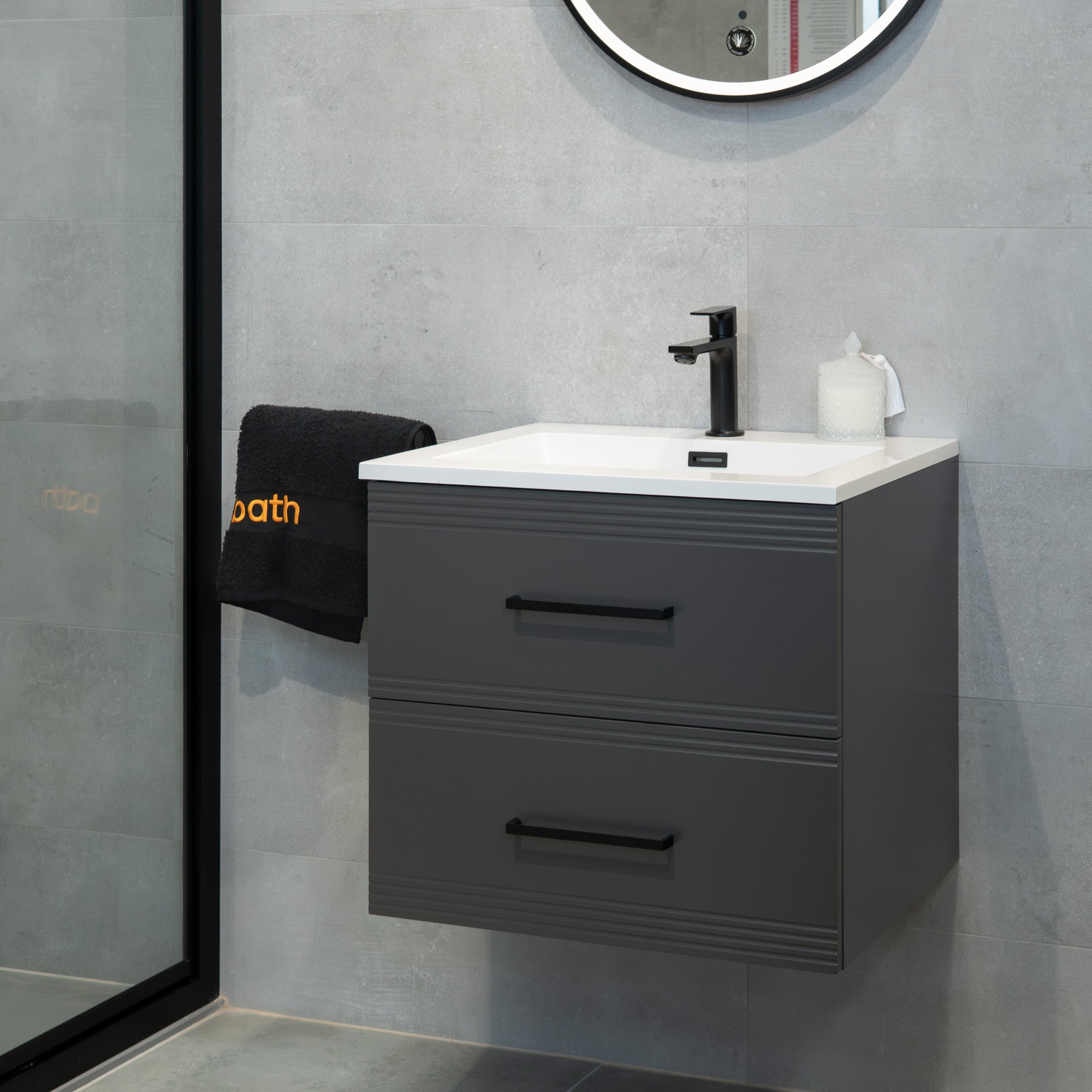 Granlusso™ Galleria Wall Mounted 2-Drawer Vanity Unit and Basin - Slate Grey