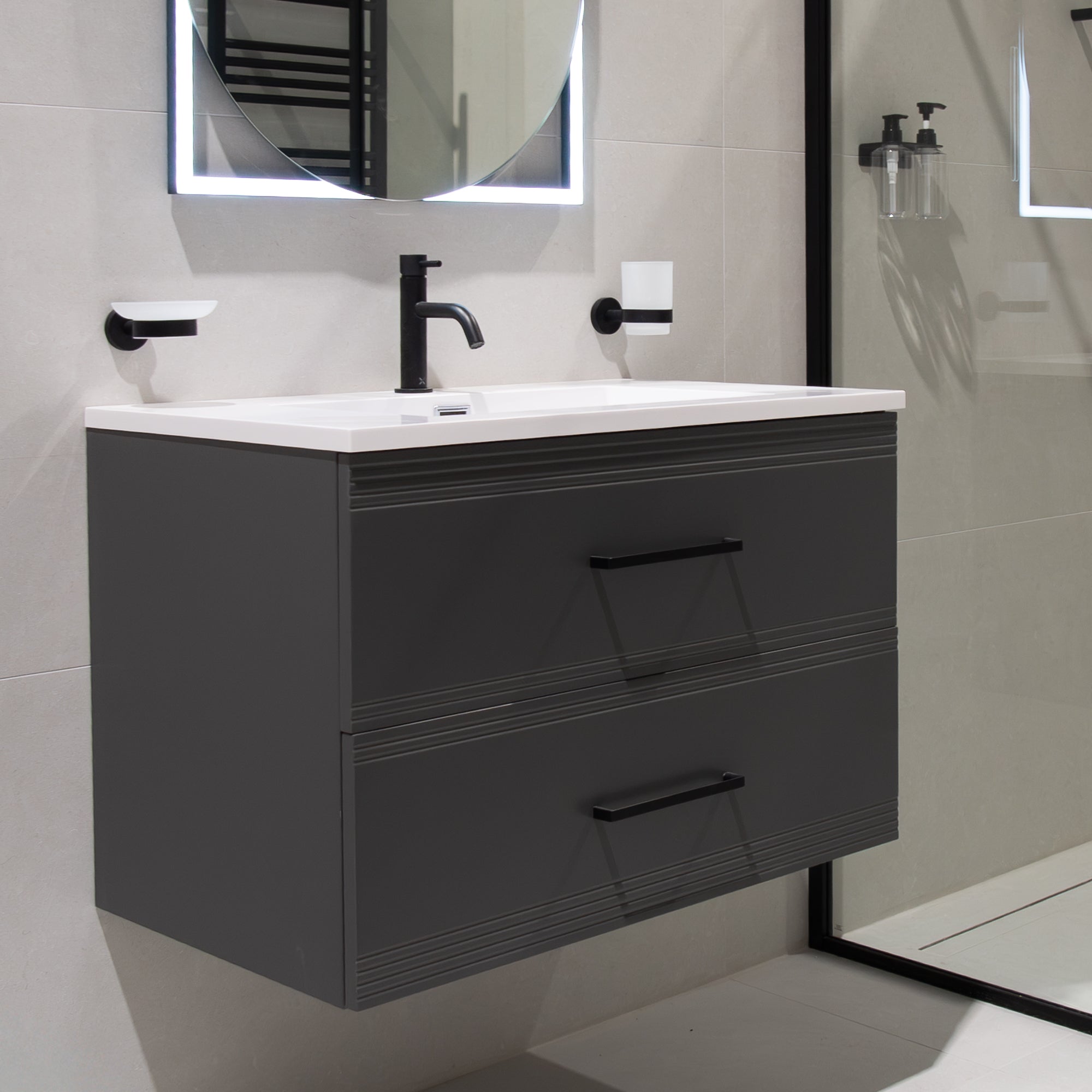 Granlusso™ Galleria Wall Mounted 2-Drawer Vanity Unit and Basin - Slate Grey