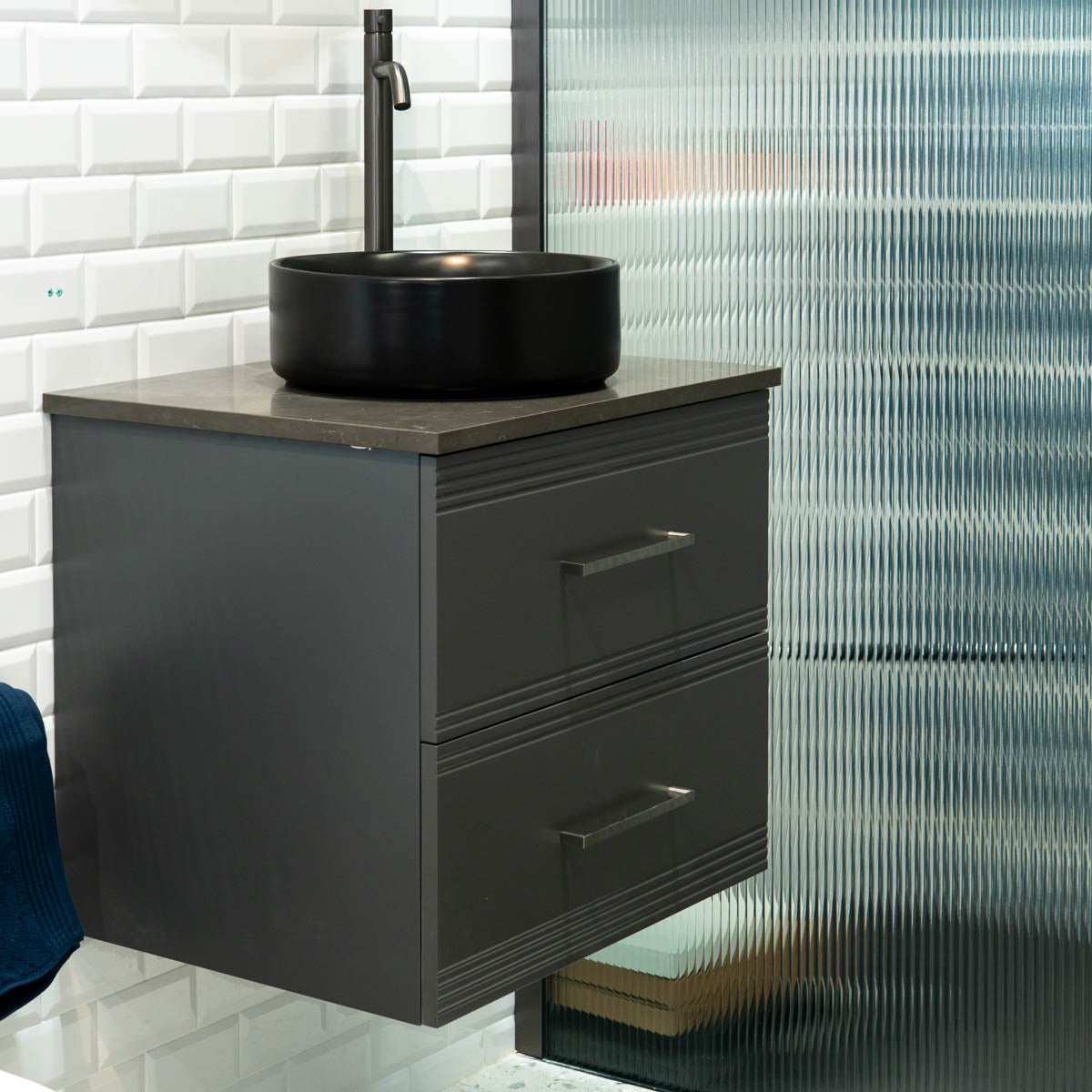 Granlusso™ Galleria Wall Mounted 2-Drawer Vanity Unit With Earth Worktop - Slate Grey