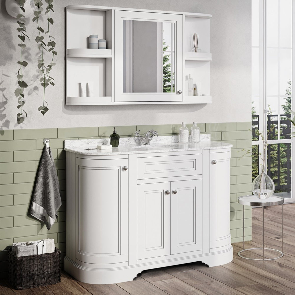 Hampton 1200 Floorstanding Curved Vanity Unit With Worktop and Basin - Matt White