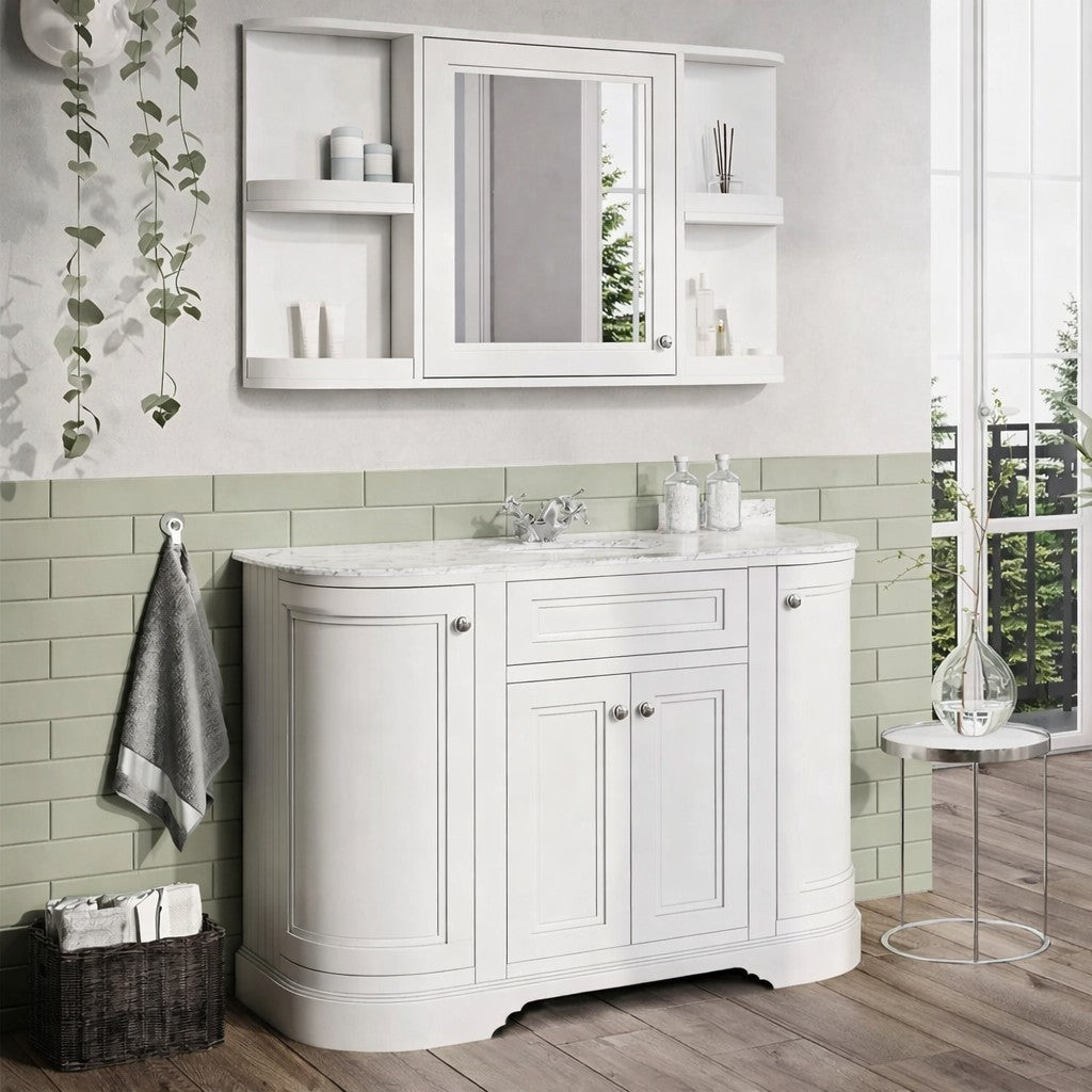 Hampton 1200 Floorstanding Curved Vanity Unit With Worktop and Basin - Matt White