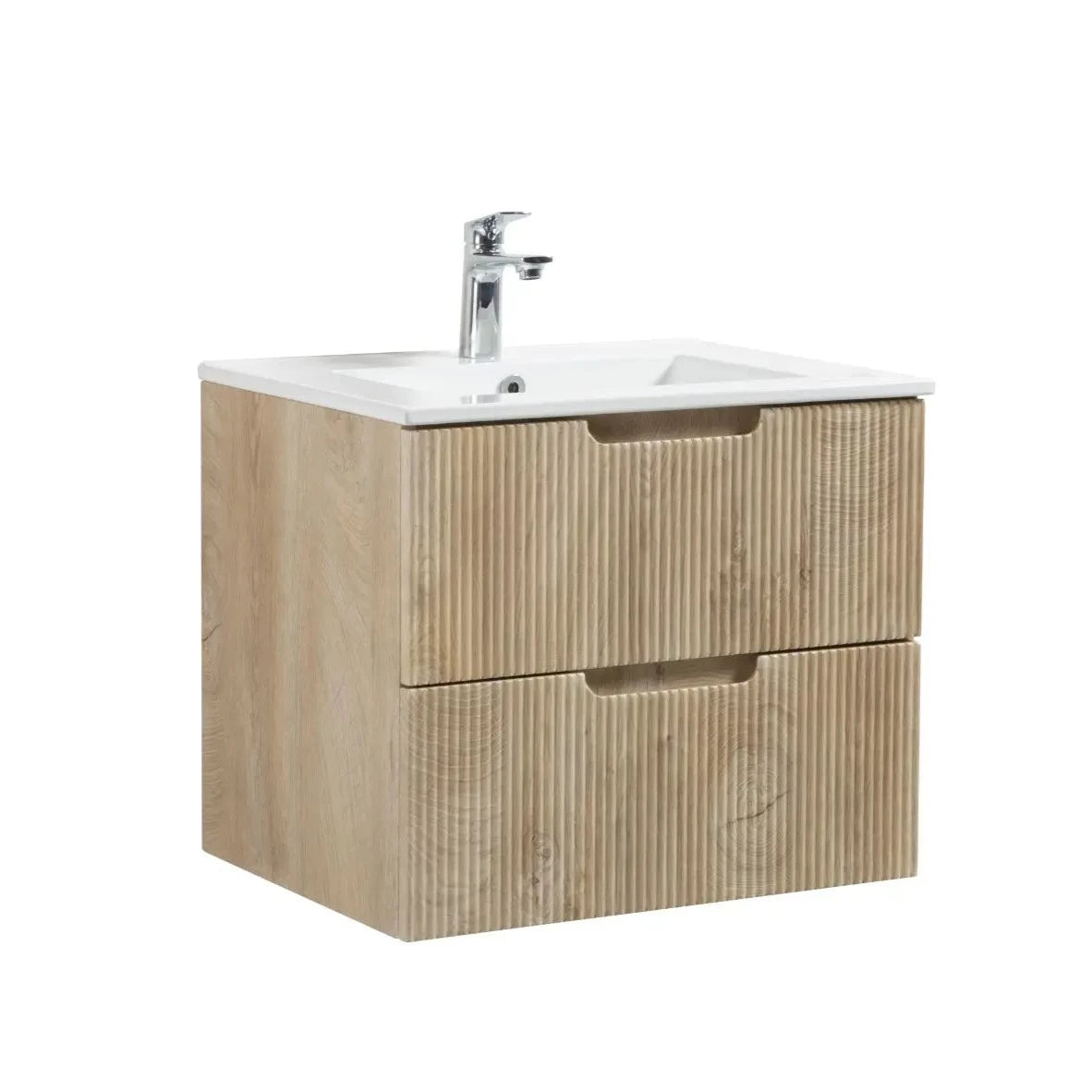 Granlusso Opus Oak Fluted Wall Mounted Vanity Unit With Solid Surface Washbasin